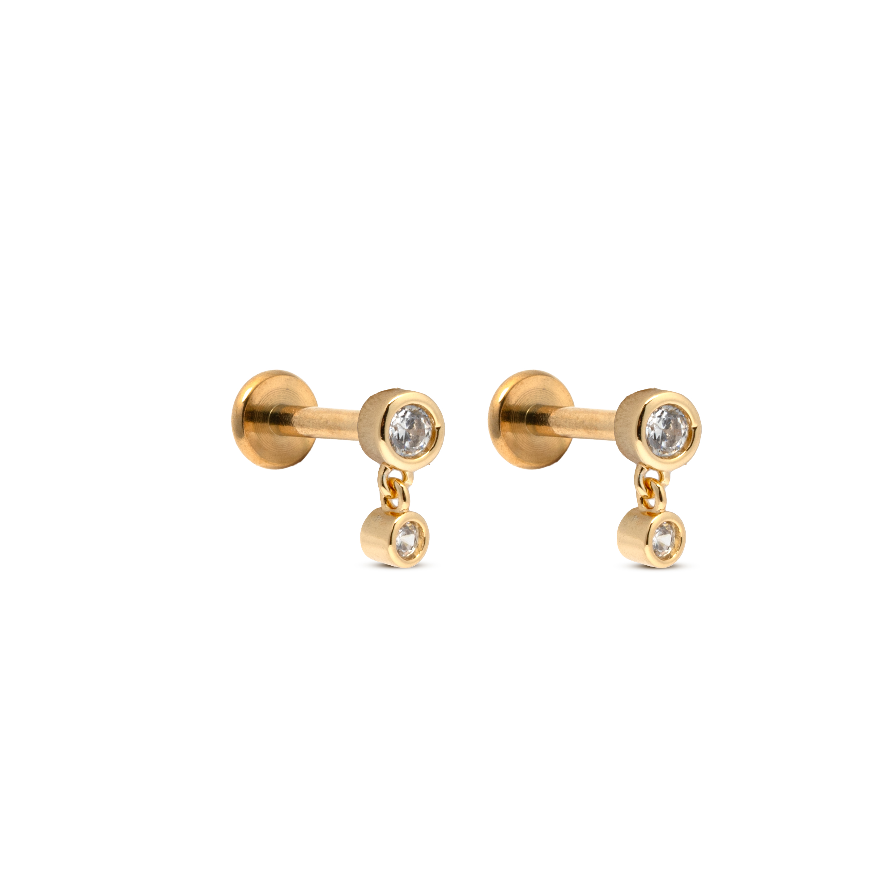 Picture of gold dangle round cz dainty flat back earrings