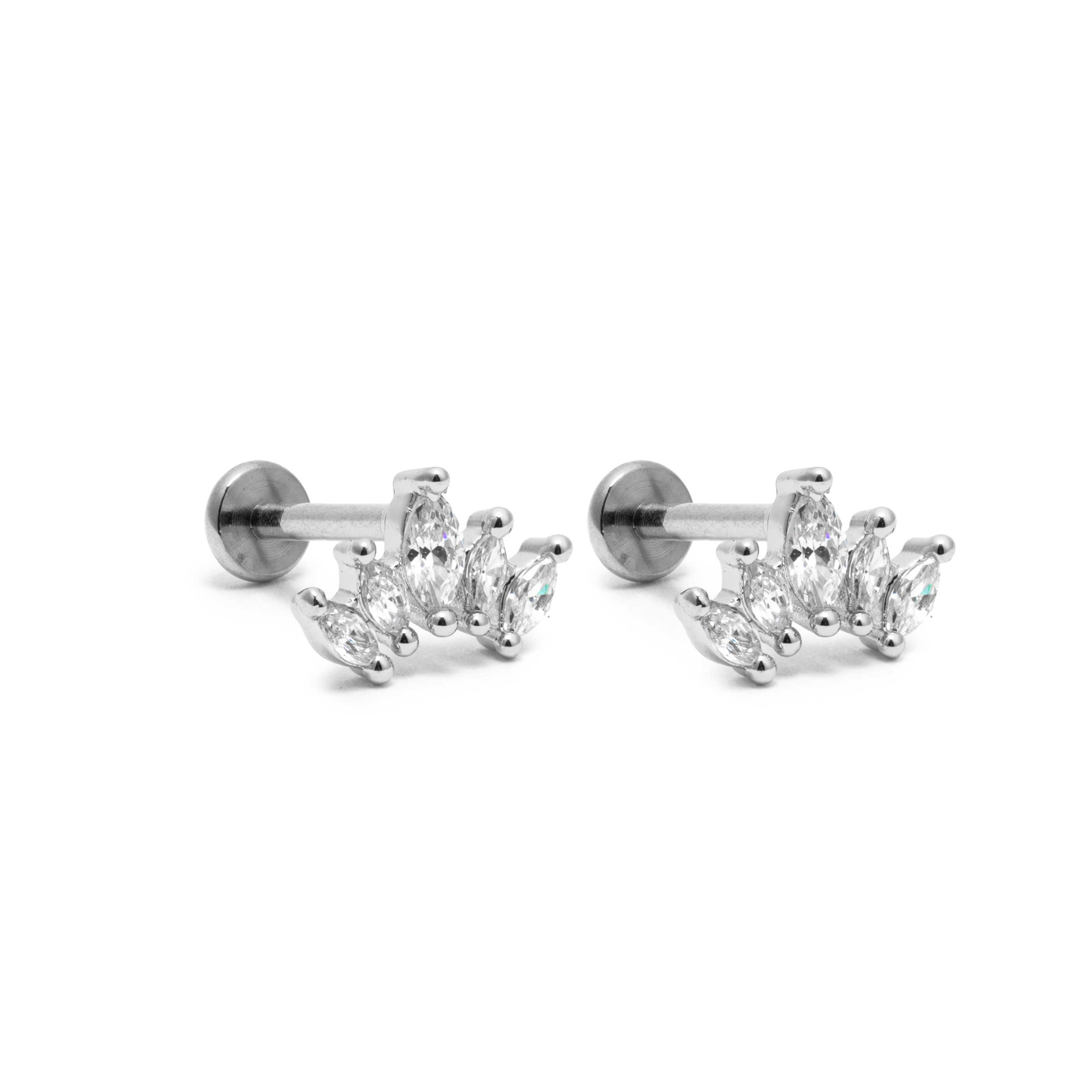 Picture of silver five oval cz dainty flat back stud earrings
