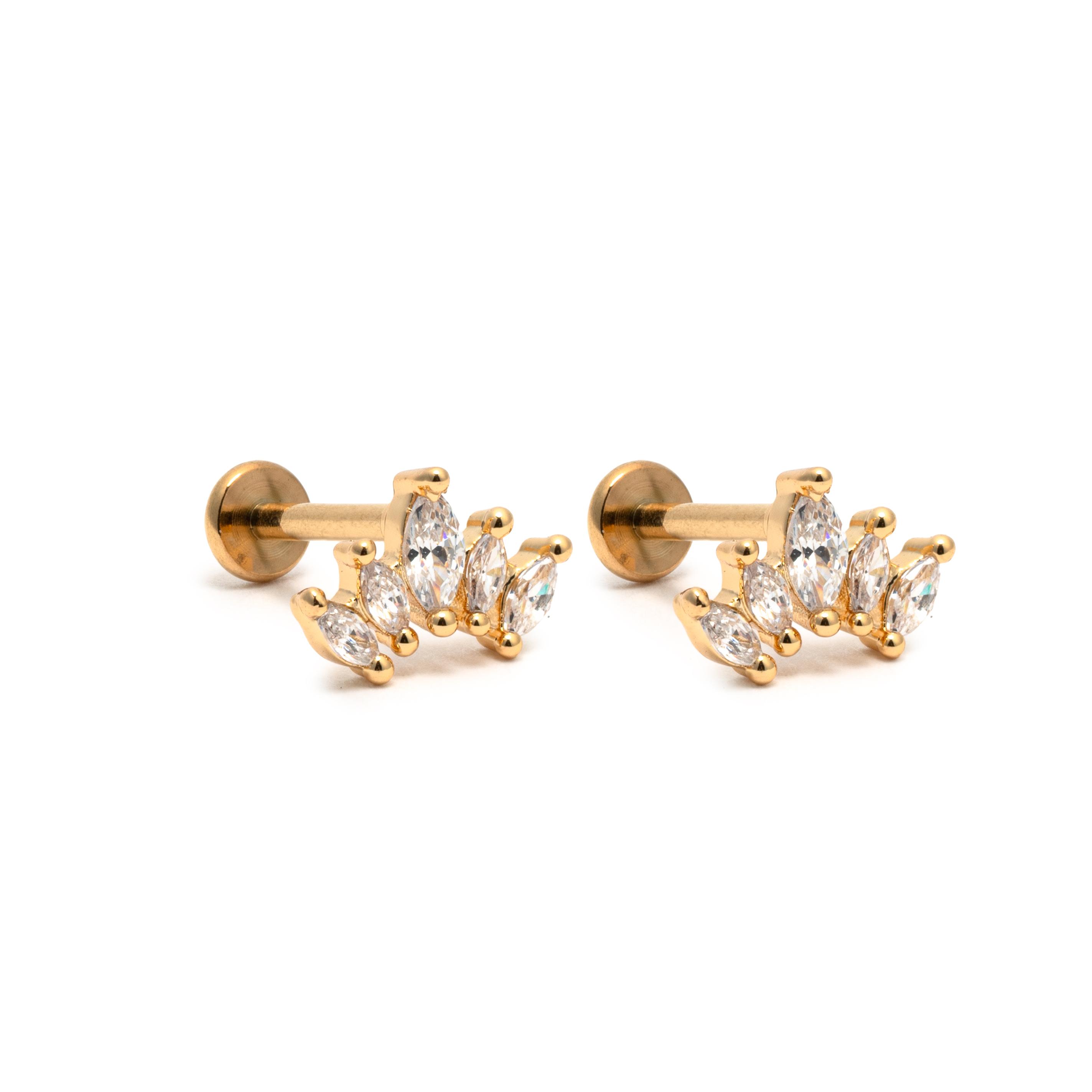 Picture of gold five oval cz dainty flat back stud earrings