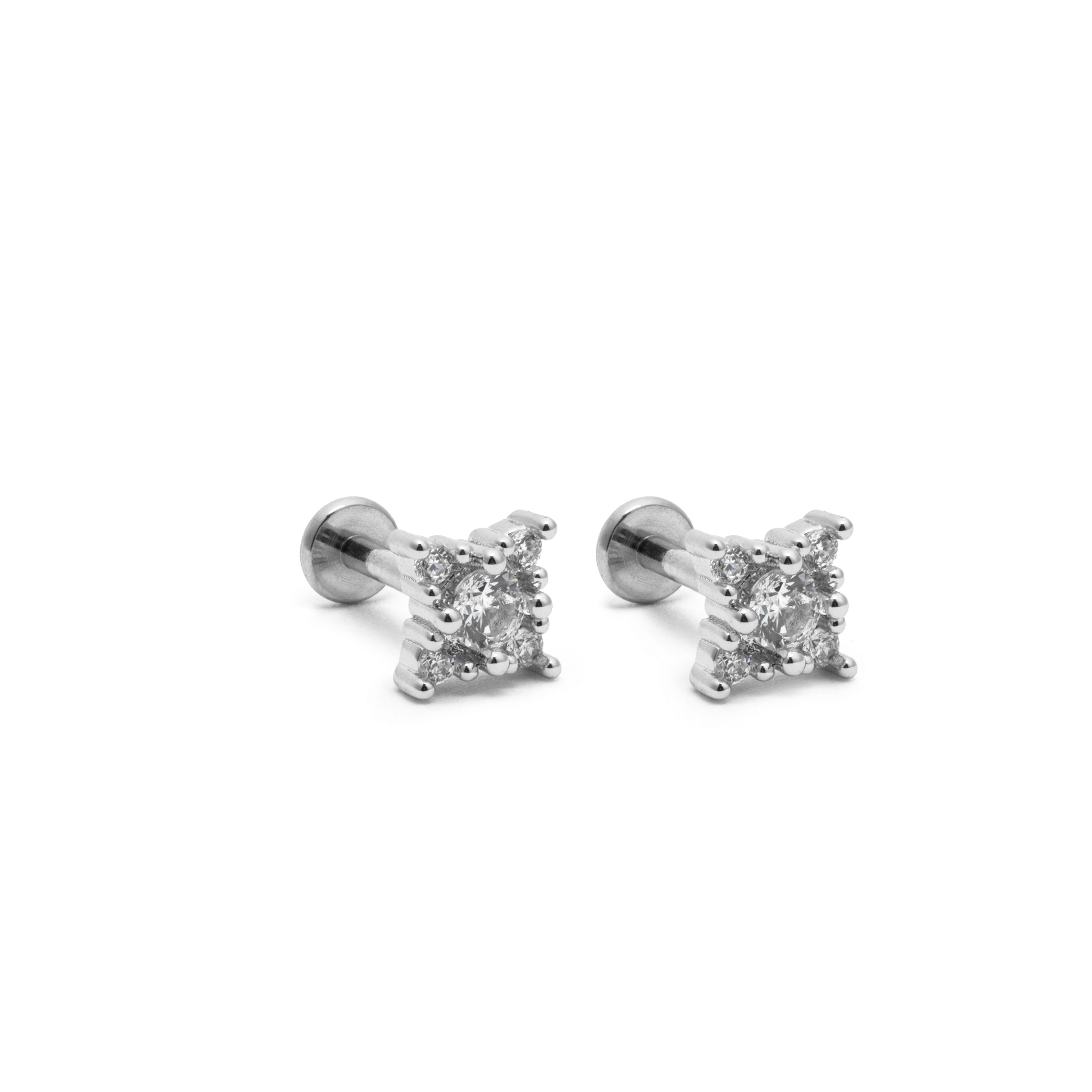 Picture of silver star cz dainty flat back stud earrings