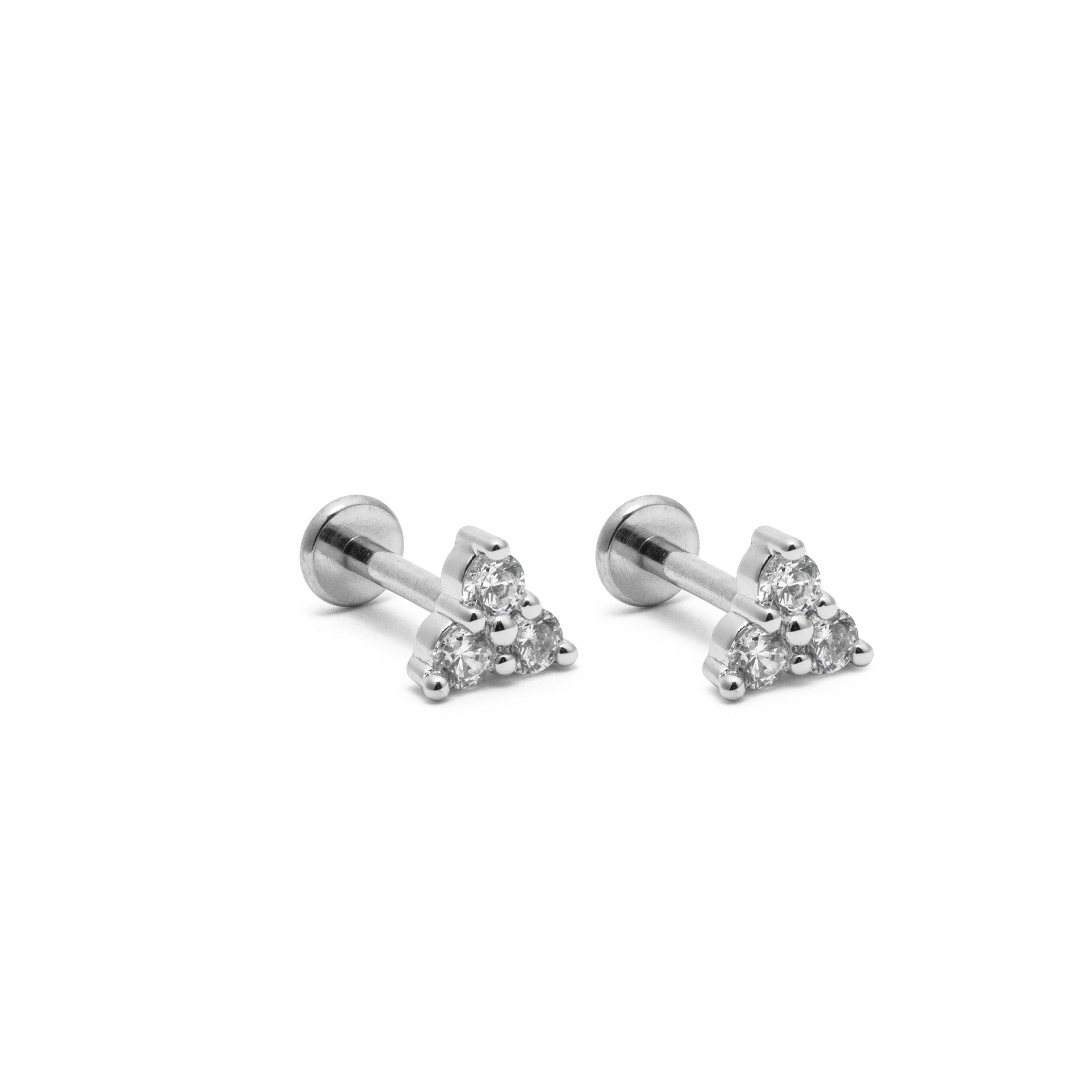 Picture of silver triangle cz dainty flat back stud earrings