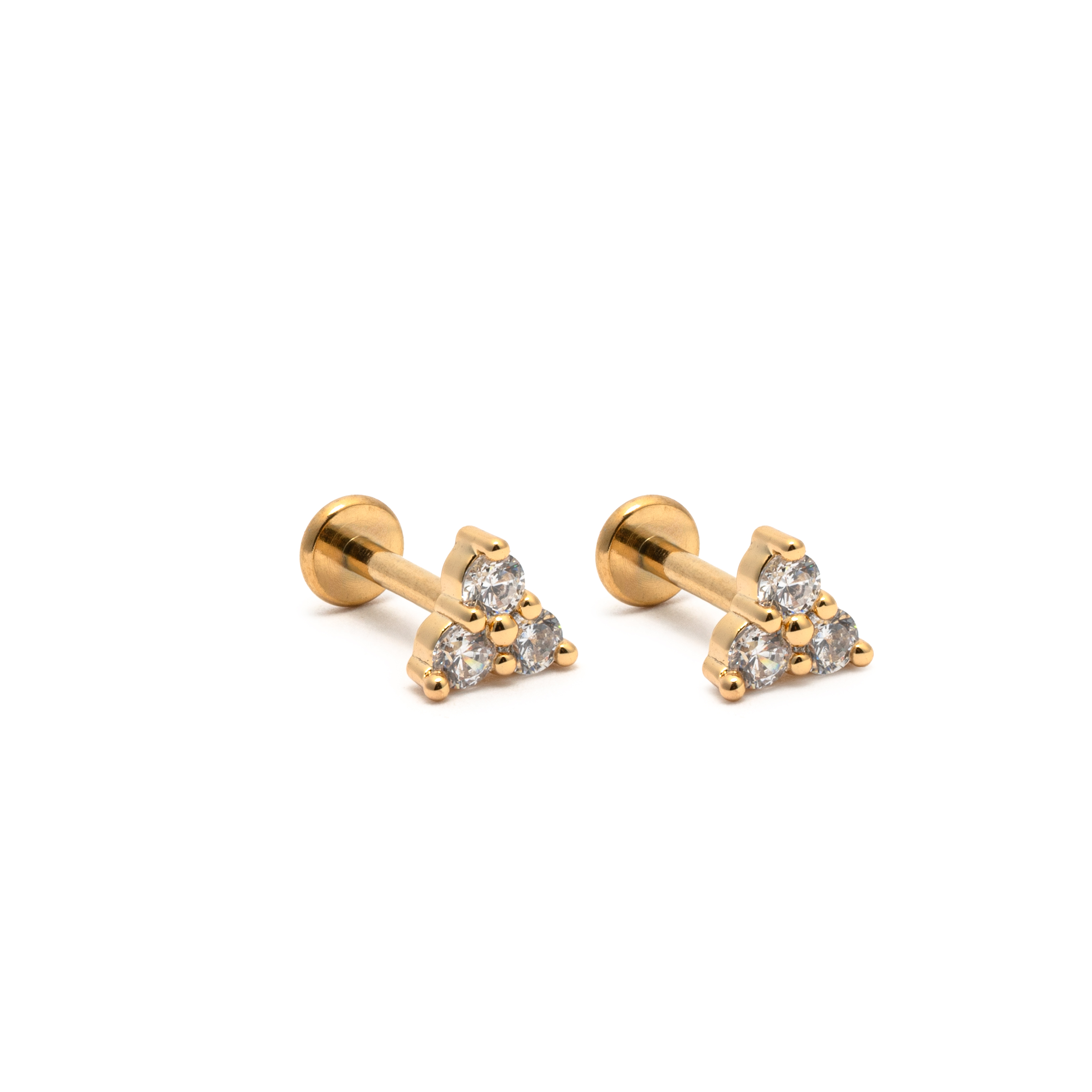 Picture of gold triangle cz dainty flat back stud earrings