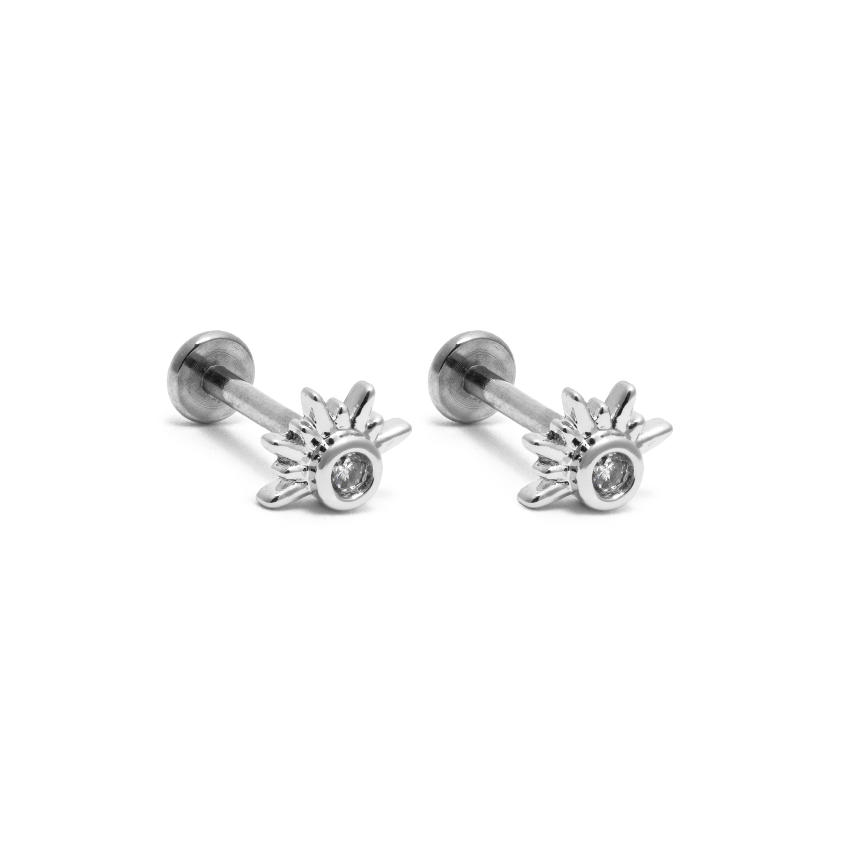 Picture of silver sunburst cz dainty flat back earrings