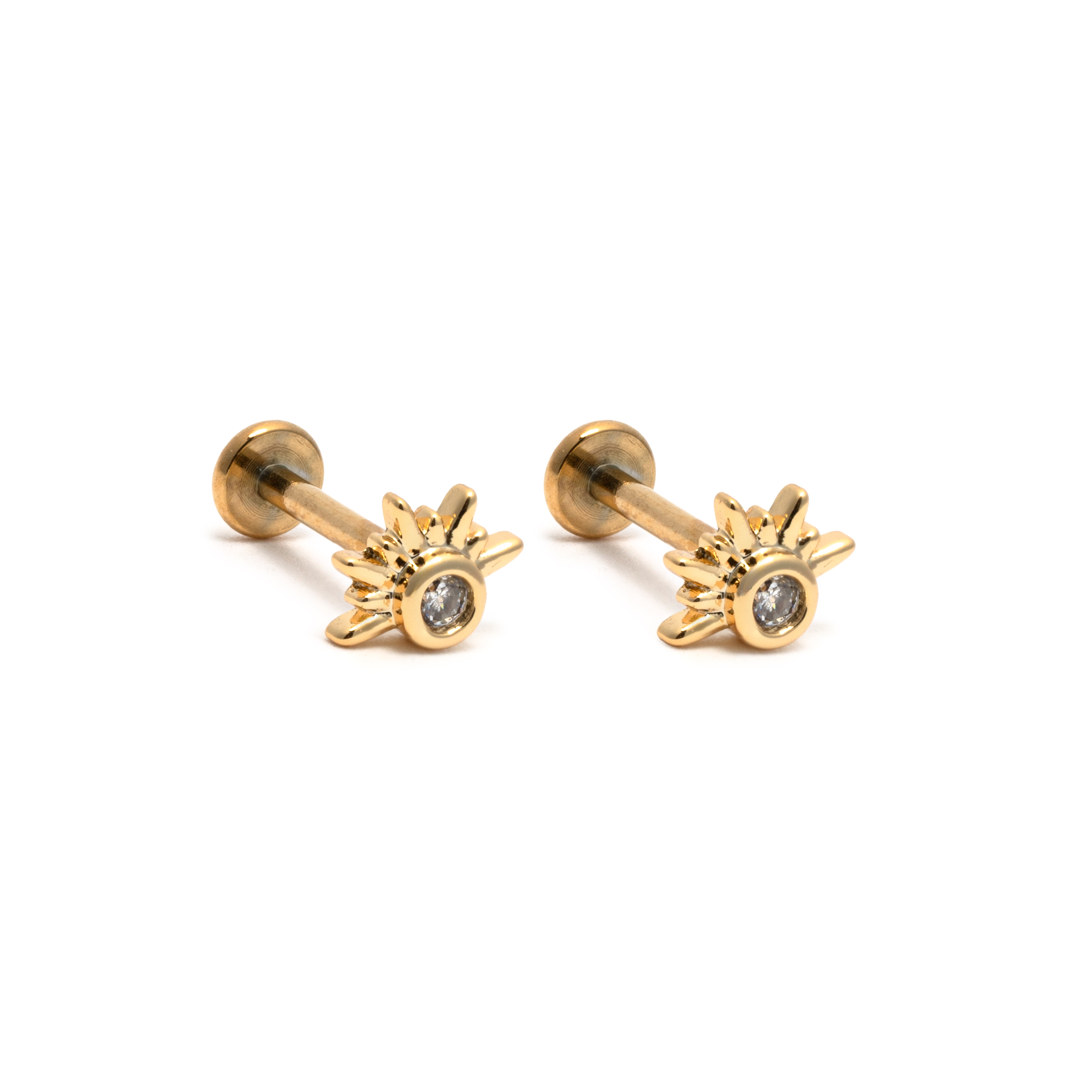 Picture of gold sunburst cz dainty flat back earrings