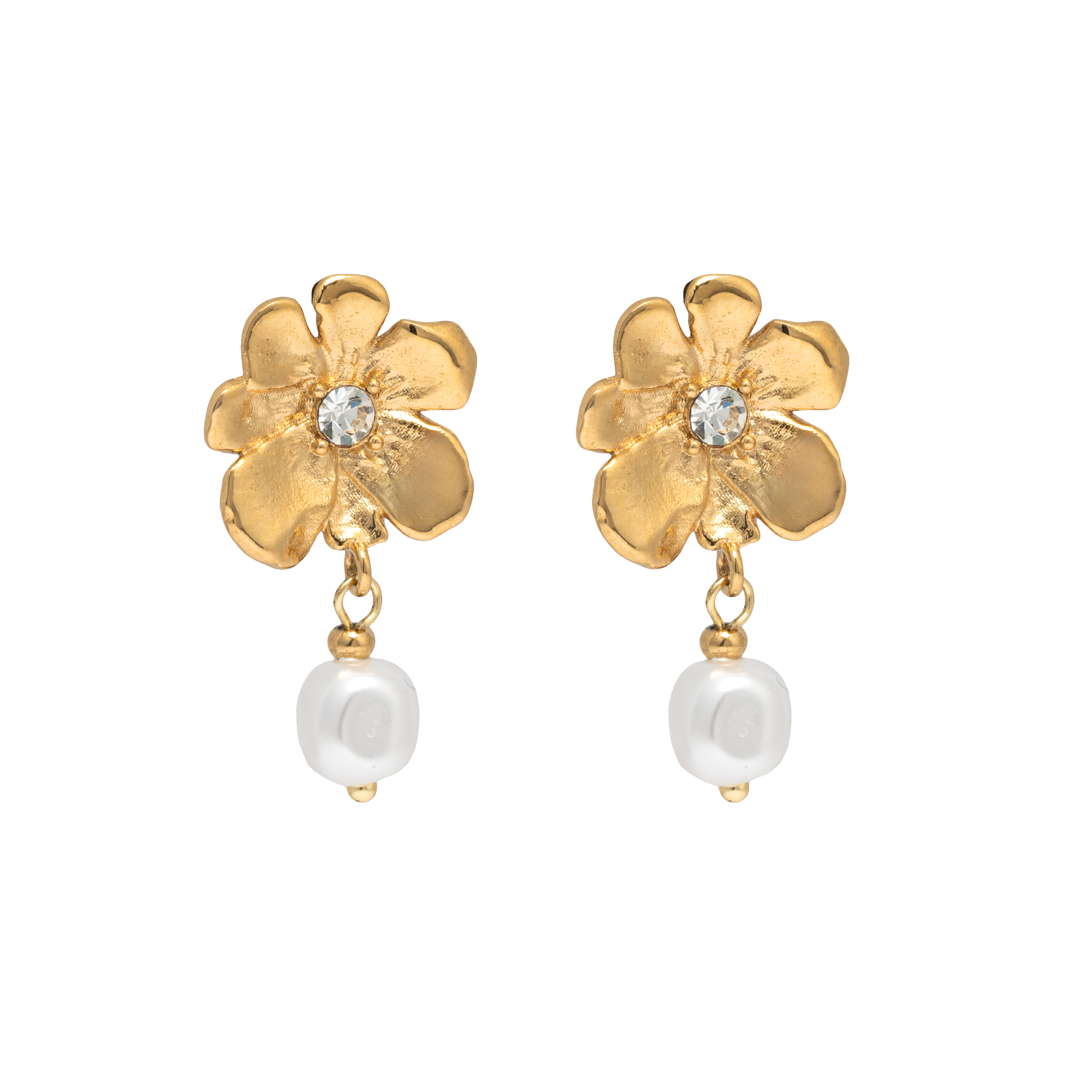 Picture of gold bloom cz pearl stud earring