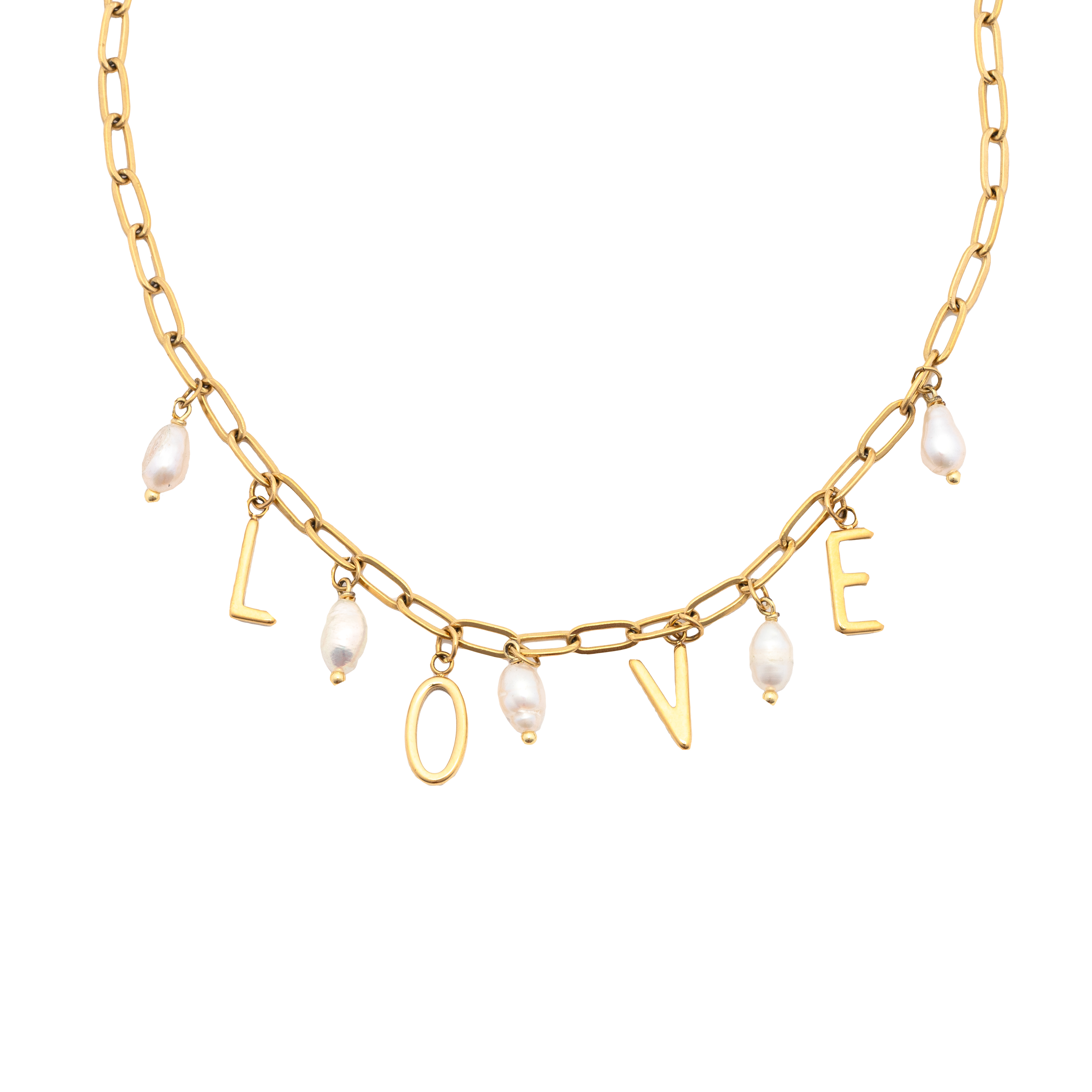 Picture of gold love pearl dangling charm necklace