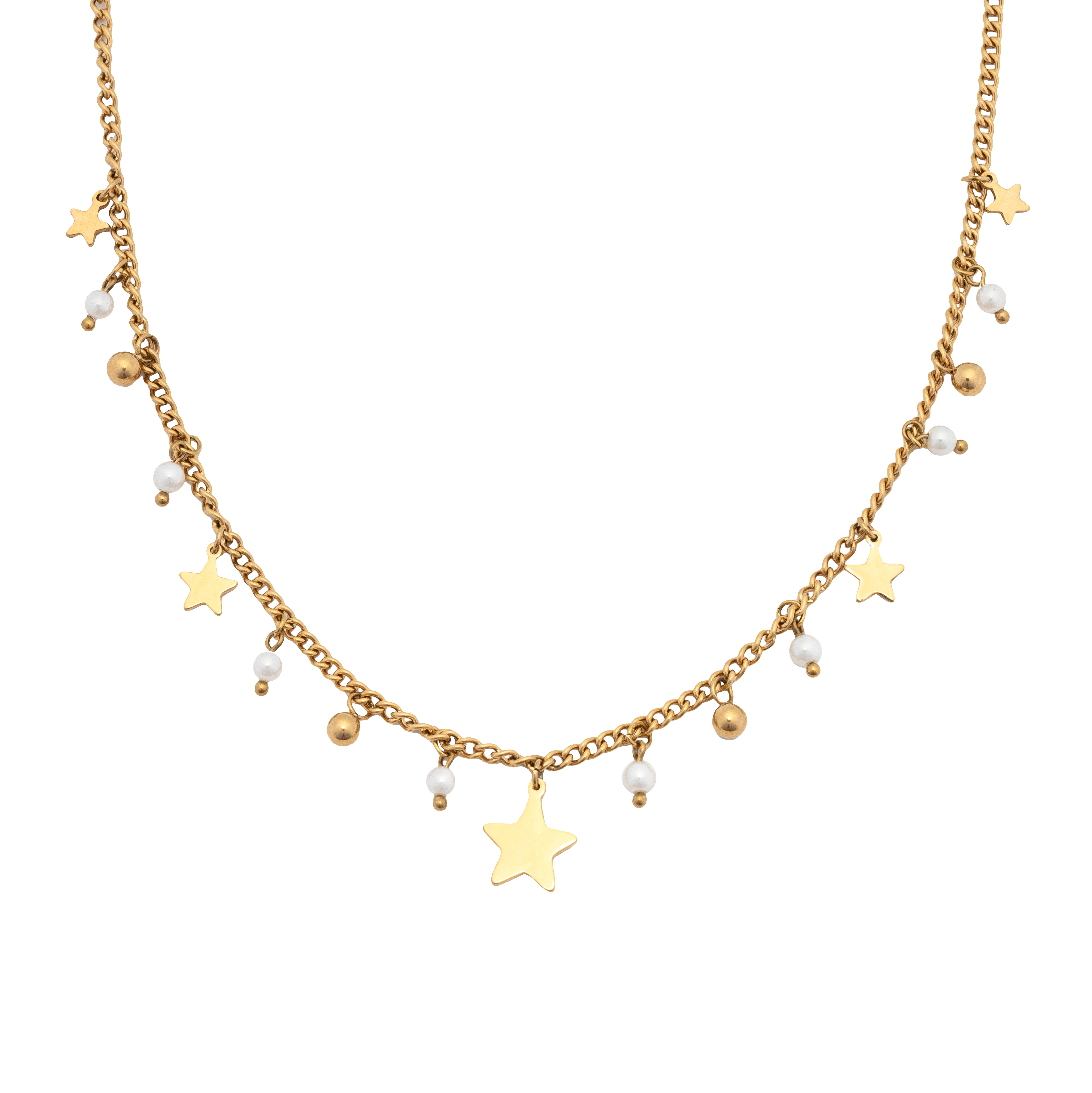 Picture of gold star pearl dangling charm necklace