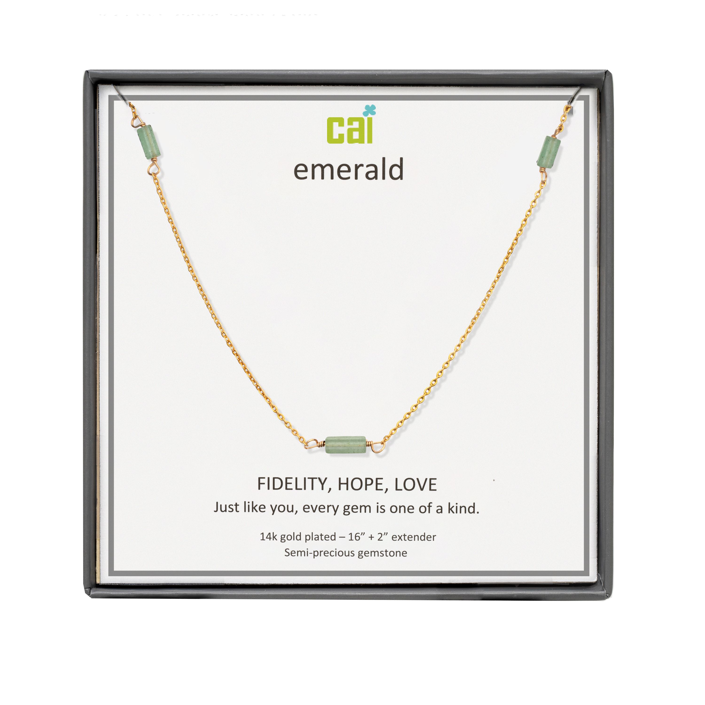 Picture of gold emerald station bar gemstone necklace