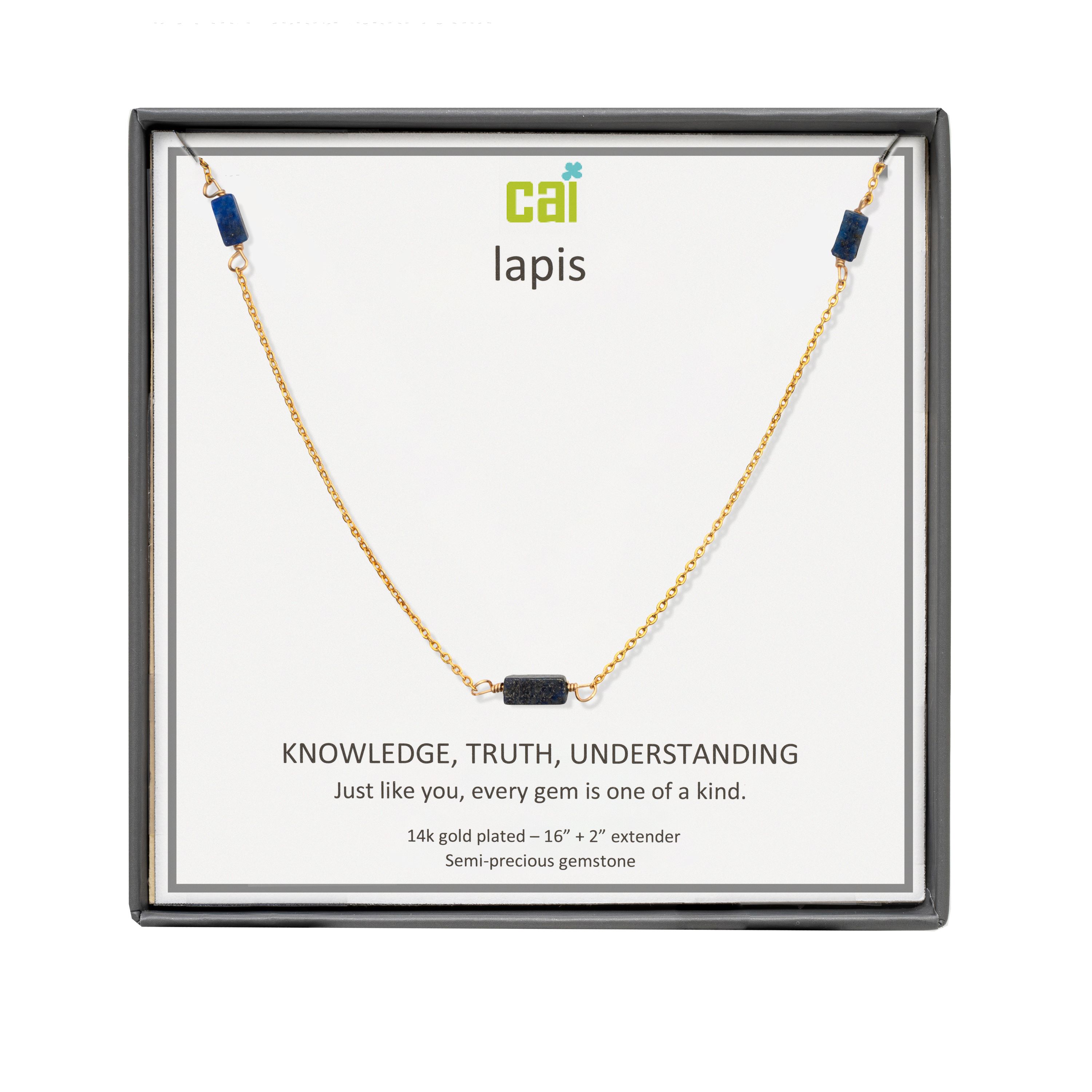Picture of gold lapis station bar gemstone necklace