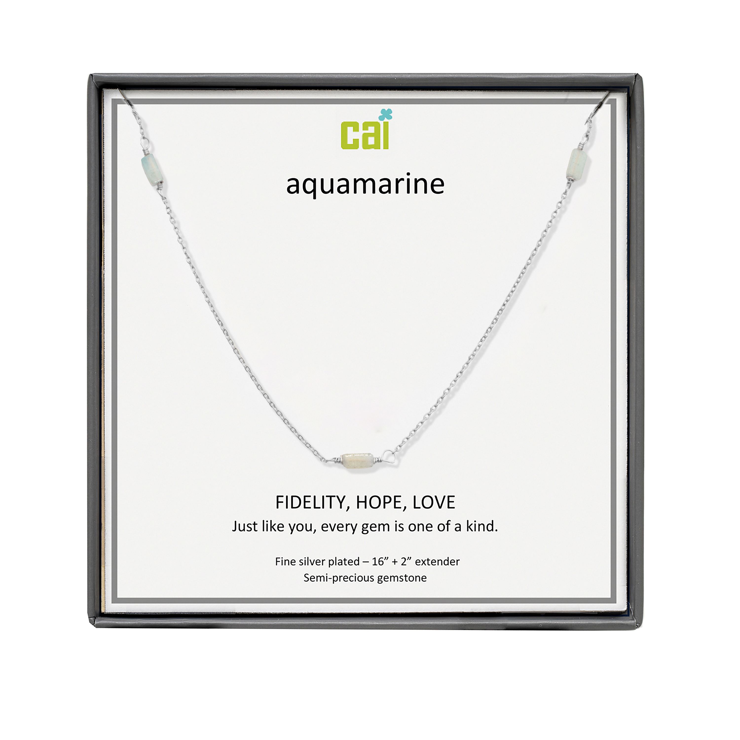 Picture of silver aquamarine station bar gemstone necklace