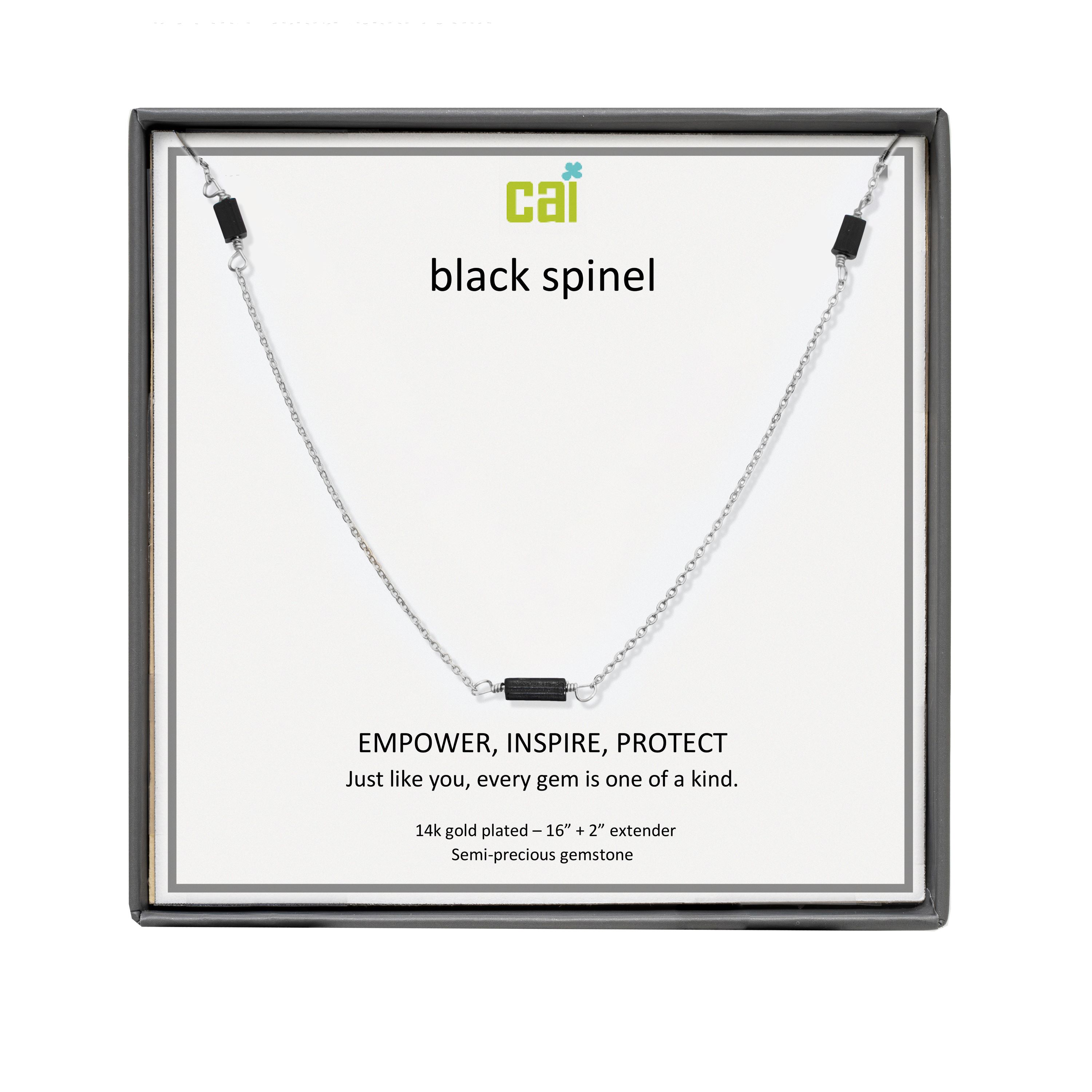 Picture of silver black spinel station bar gemstone necklace