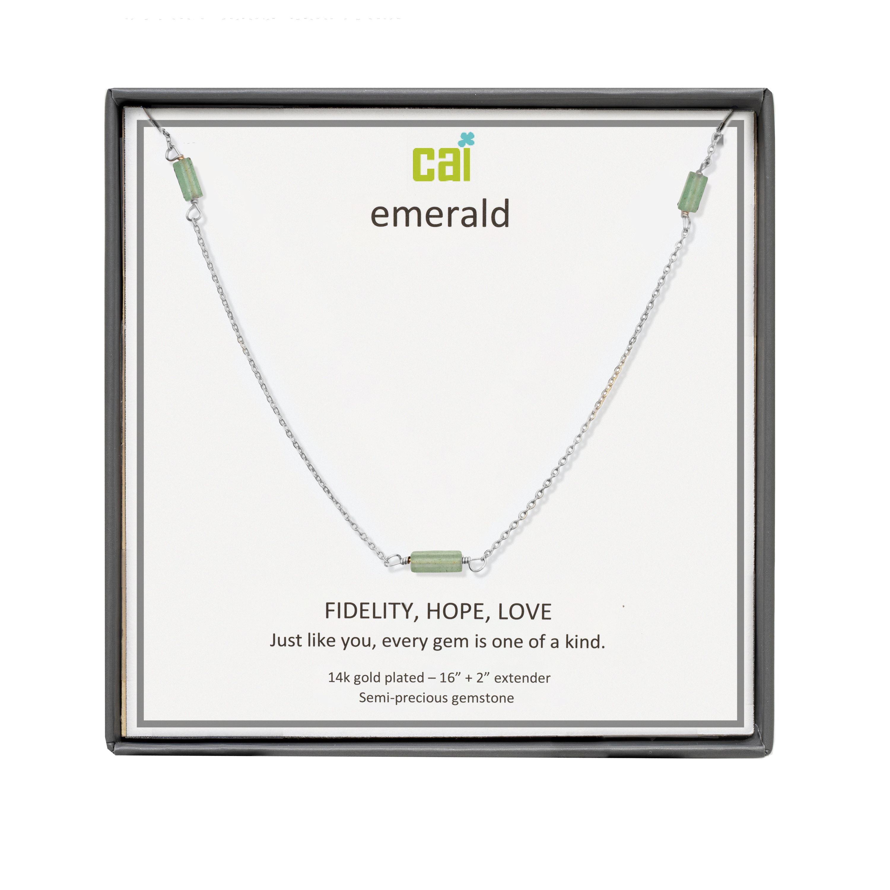 Picture of silver emerald station bar gemstone necklace