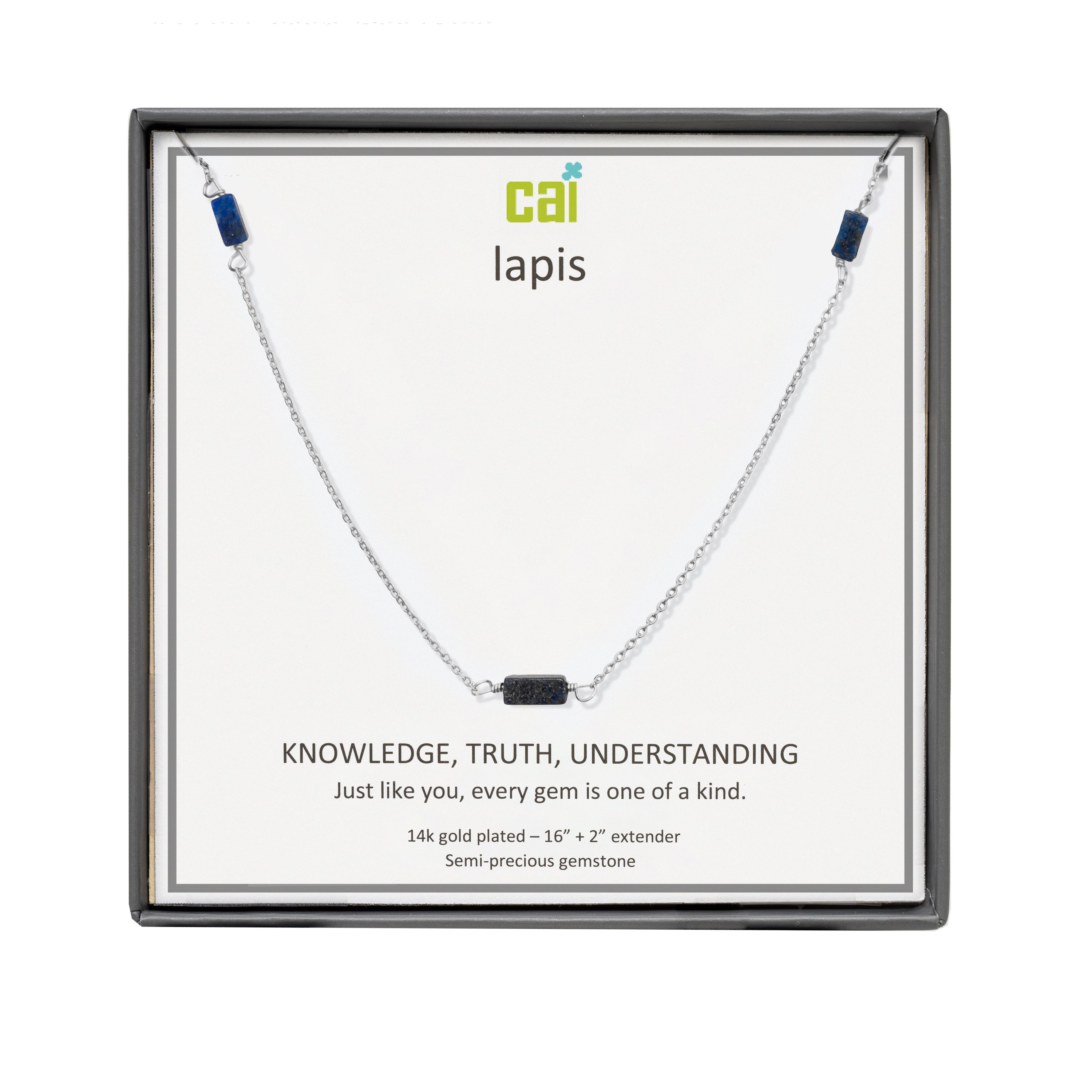 Picture of silver lapis station bar gemstone necklace