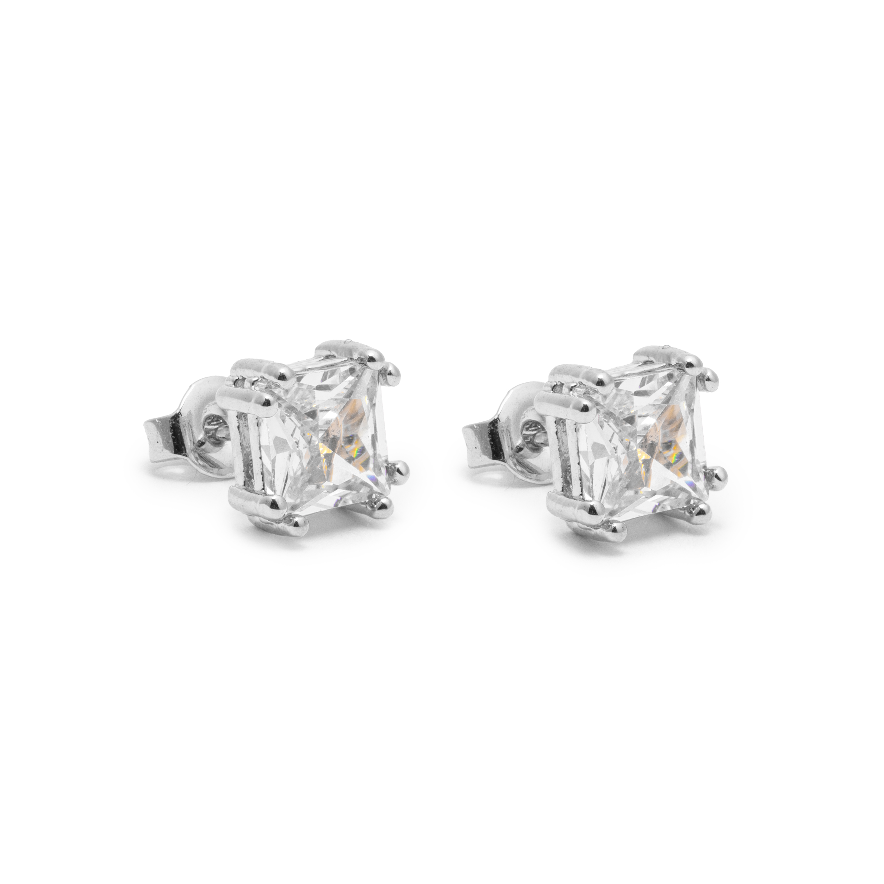Picture of silver white cz dainty charm stud earrings