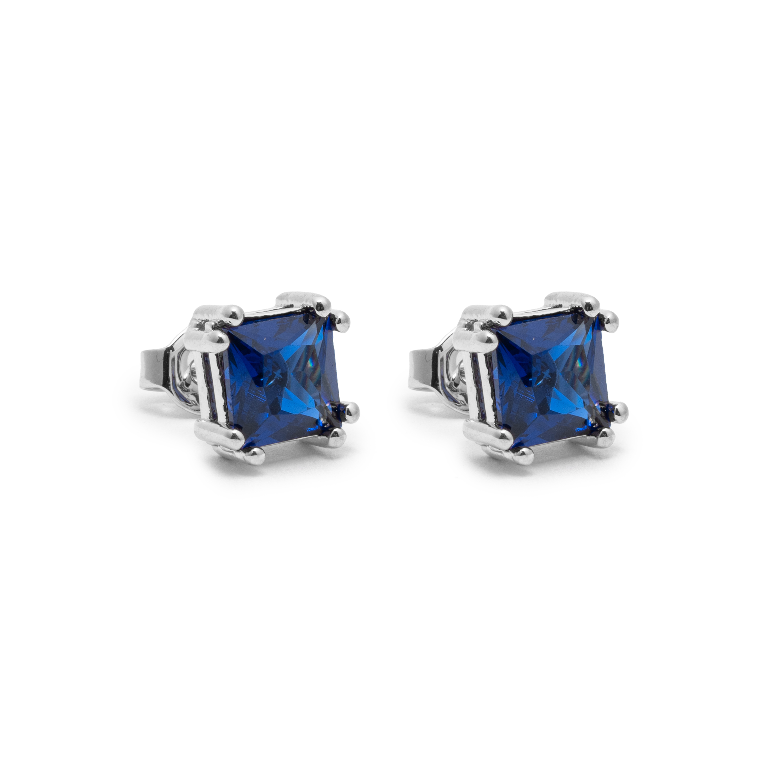 Picture of silver blue cz dainty charm stud earrings