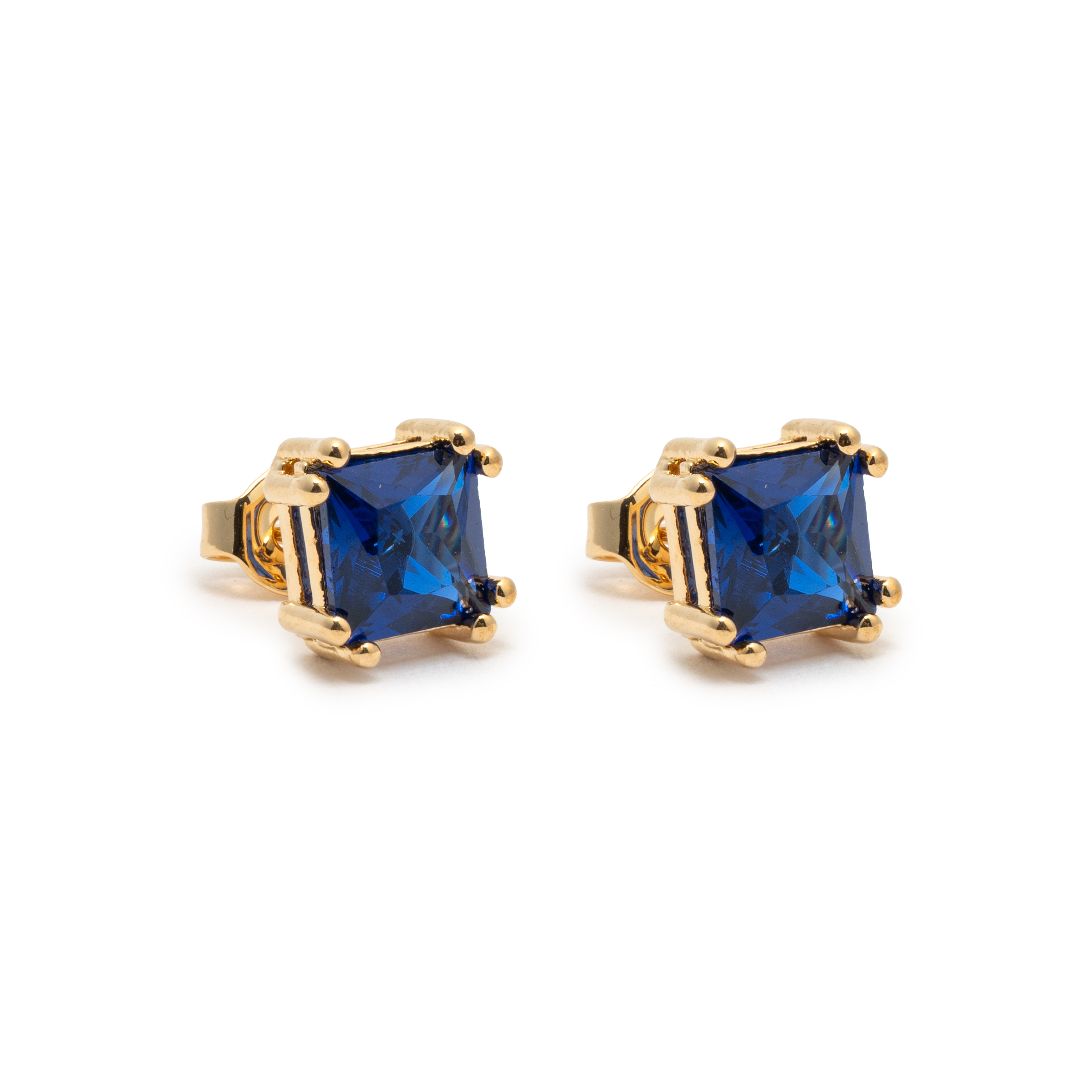 Picture of gold blue cz dainty charm stud earrings