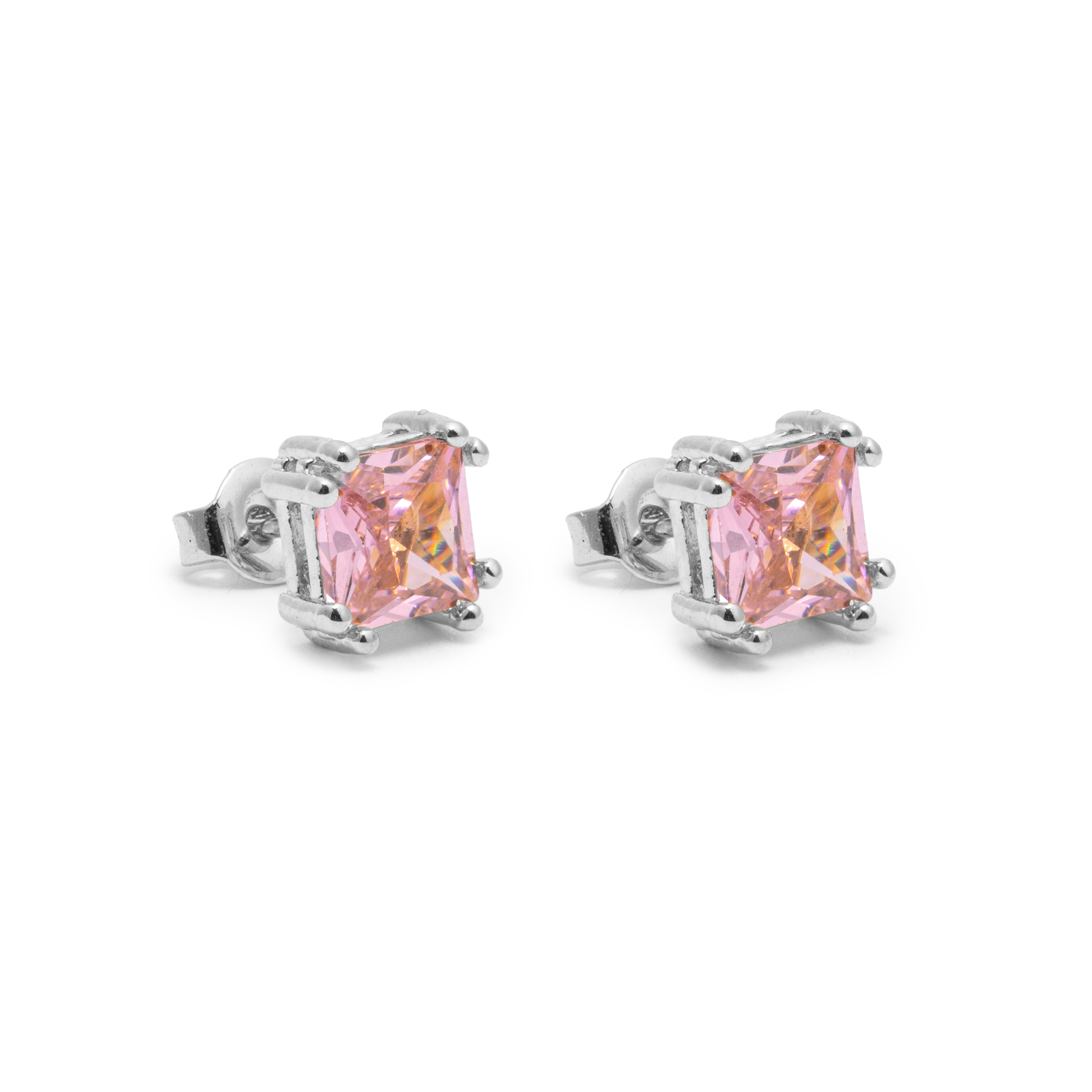 Picture of silver pink cz dainty charm stud earrings