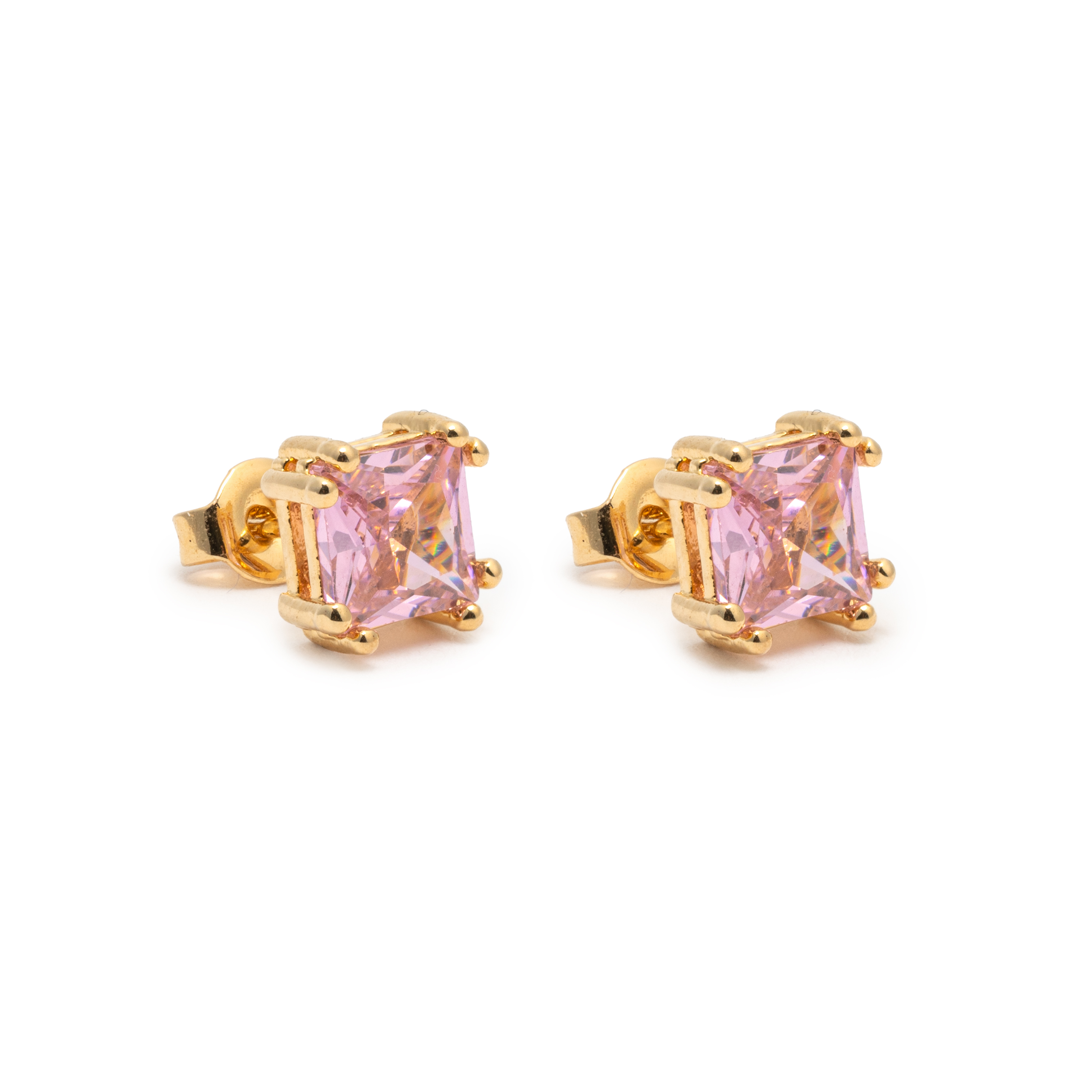 Picture of gold pink cz dainty charm stud earrings