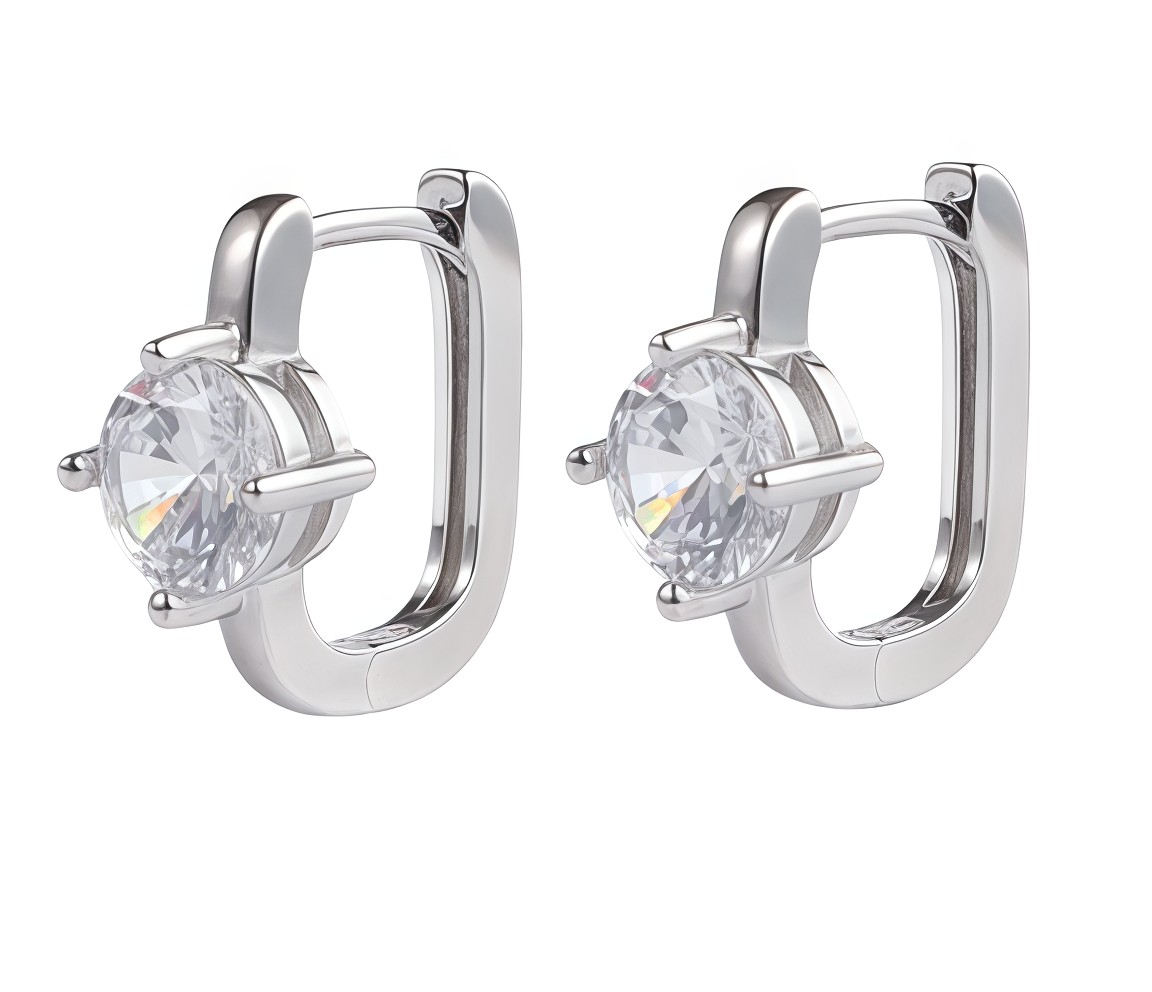 Picture of silver chunky round stone huggie hoop earring