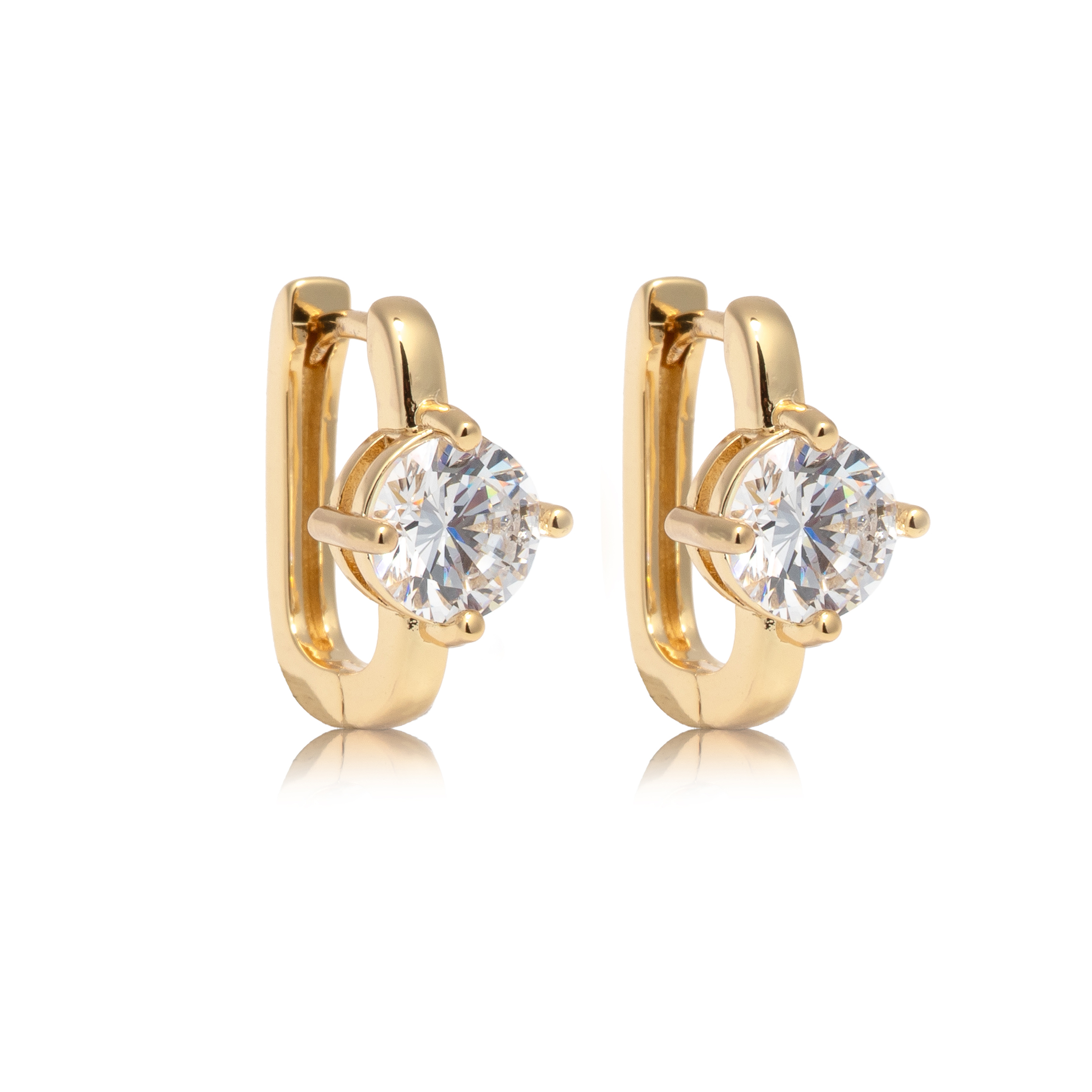 Picture of gold chunky round stone huggie hoop earring