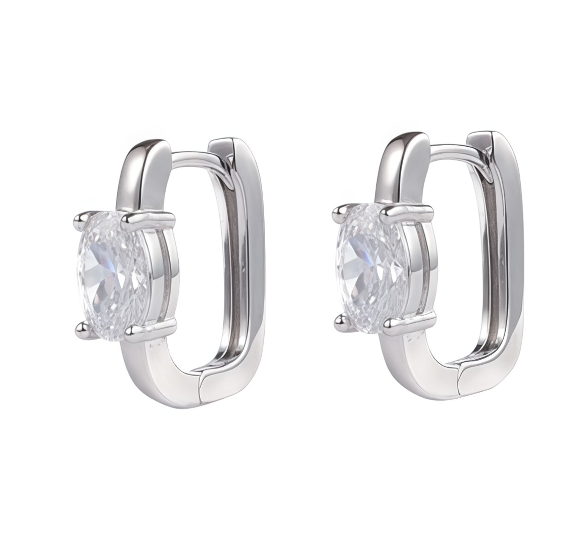 Picture of silver chunky oval stone huggie hoop earring