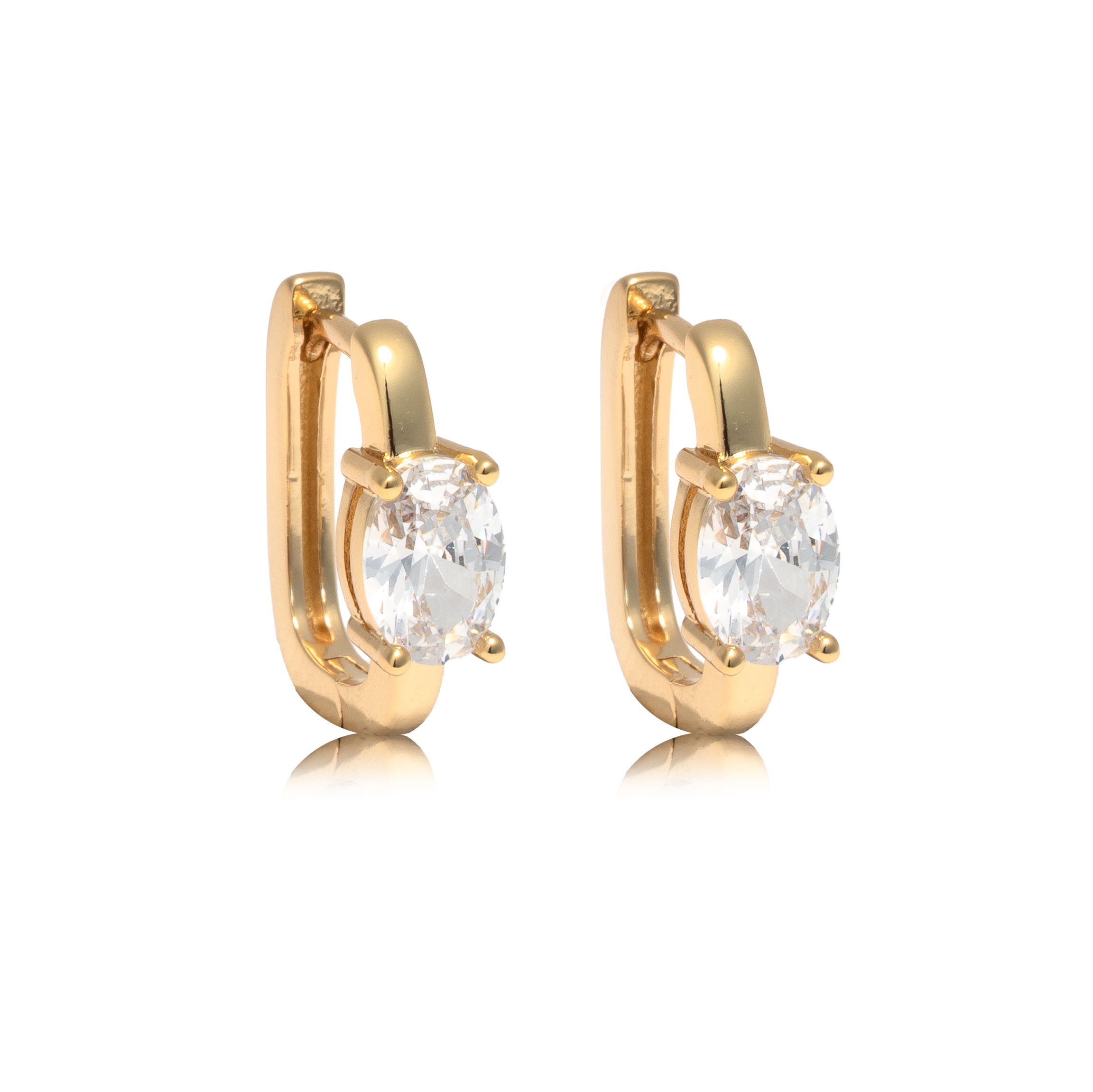 Picture of gold chunky oval stone huggie hoop earring