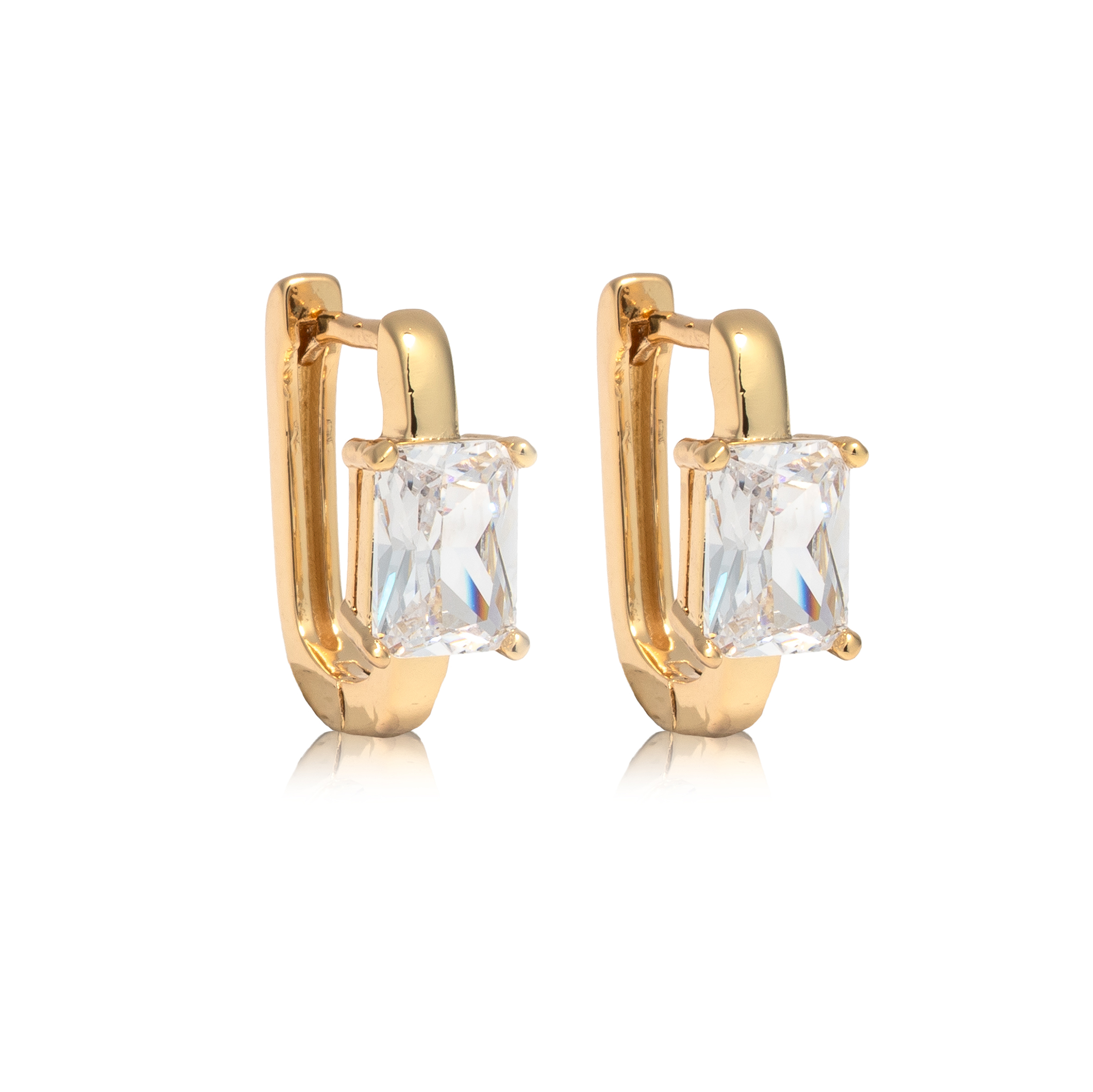 Picture of gold chunky baguette stone huggie hoop earring