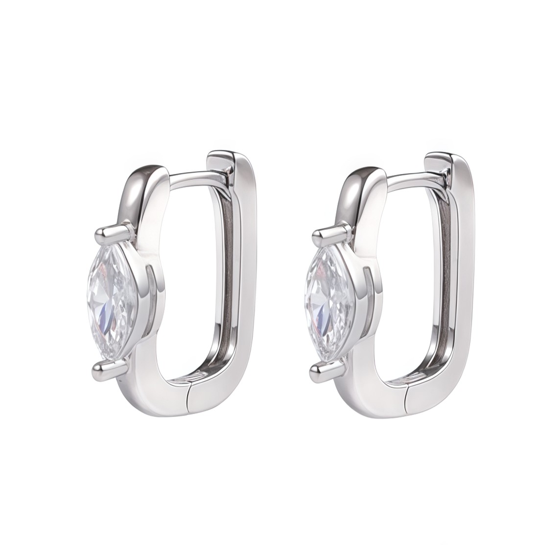 Picture of silver chunky marquise stone huggie hoop earring