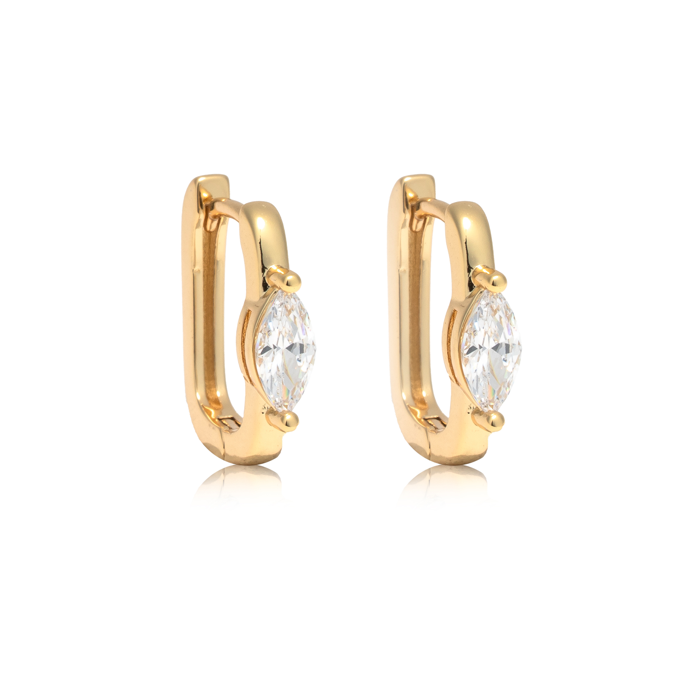 Picture of gold chunky marquise stone huggie hoop earring