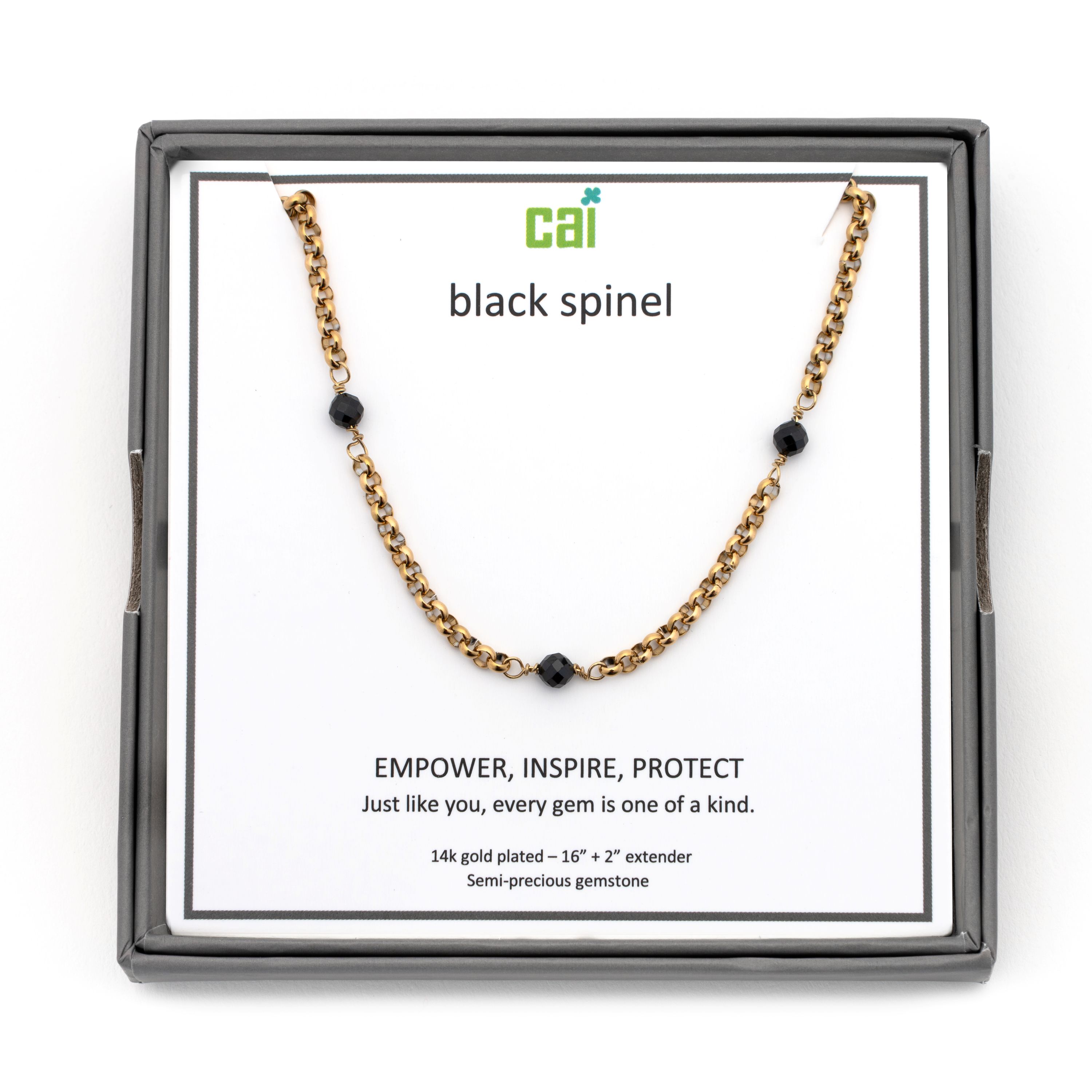 Picture of gold rolo link satellite black spinel necklace