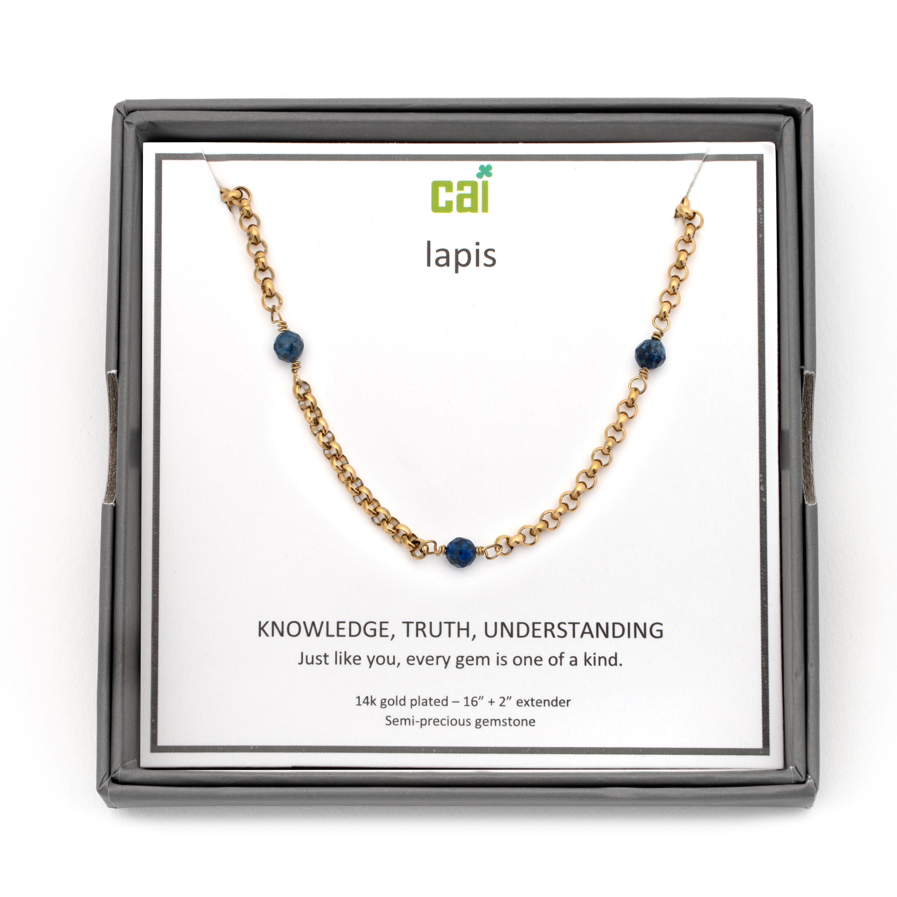 Picture of gold rolo link satellite lapis necklace