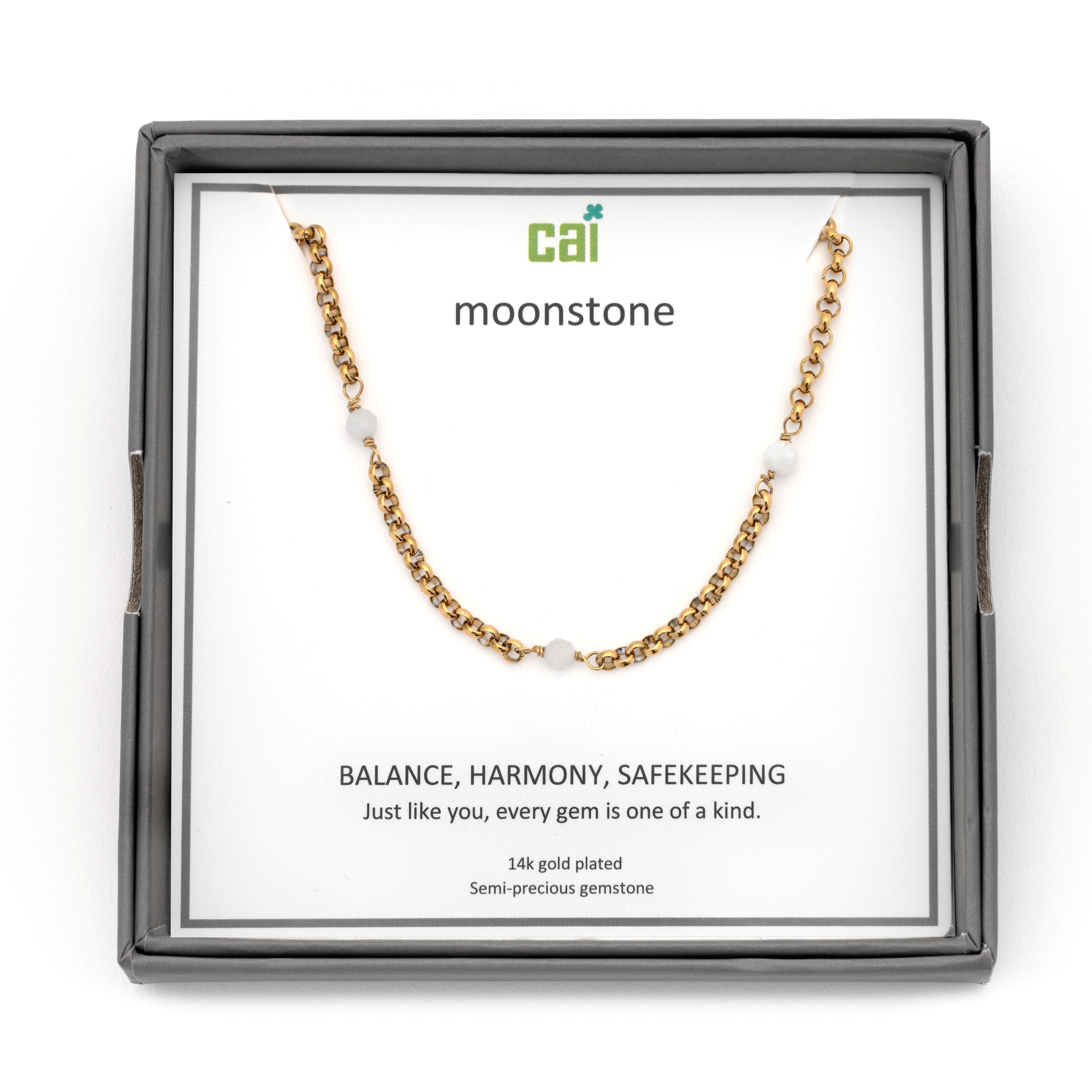 Picture of gold rolo link satellite moonstone necklace