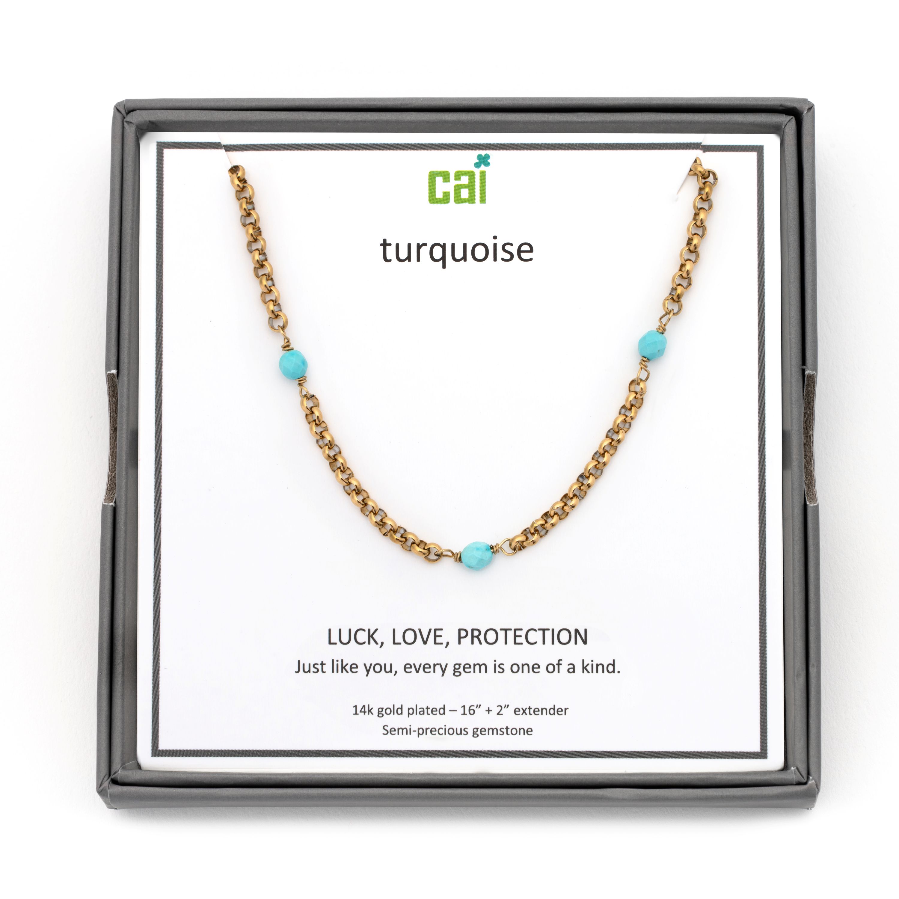Picture of gold rolo link satellite turquoise necklace