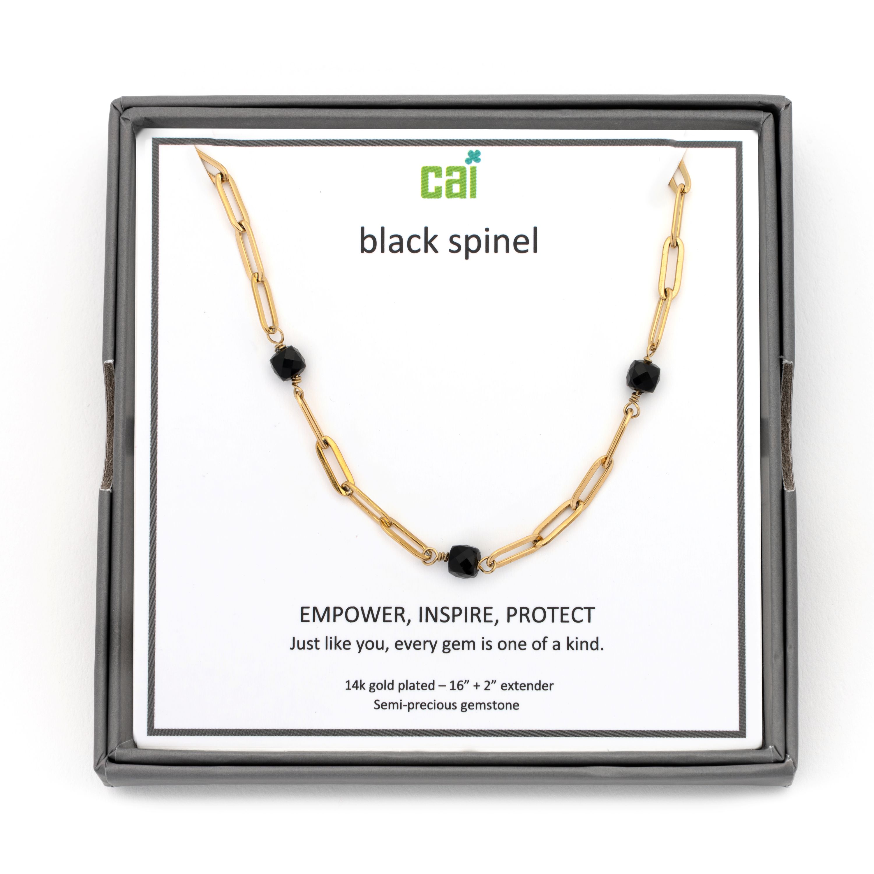 Picture of gold paperclip link satellite black spinel necklac