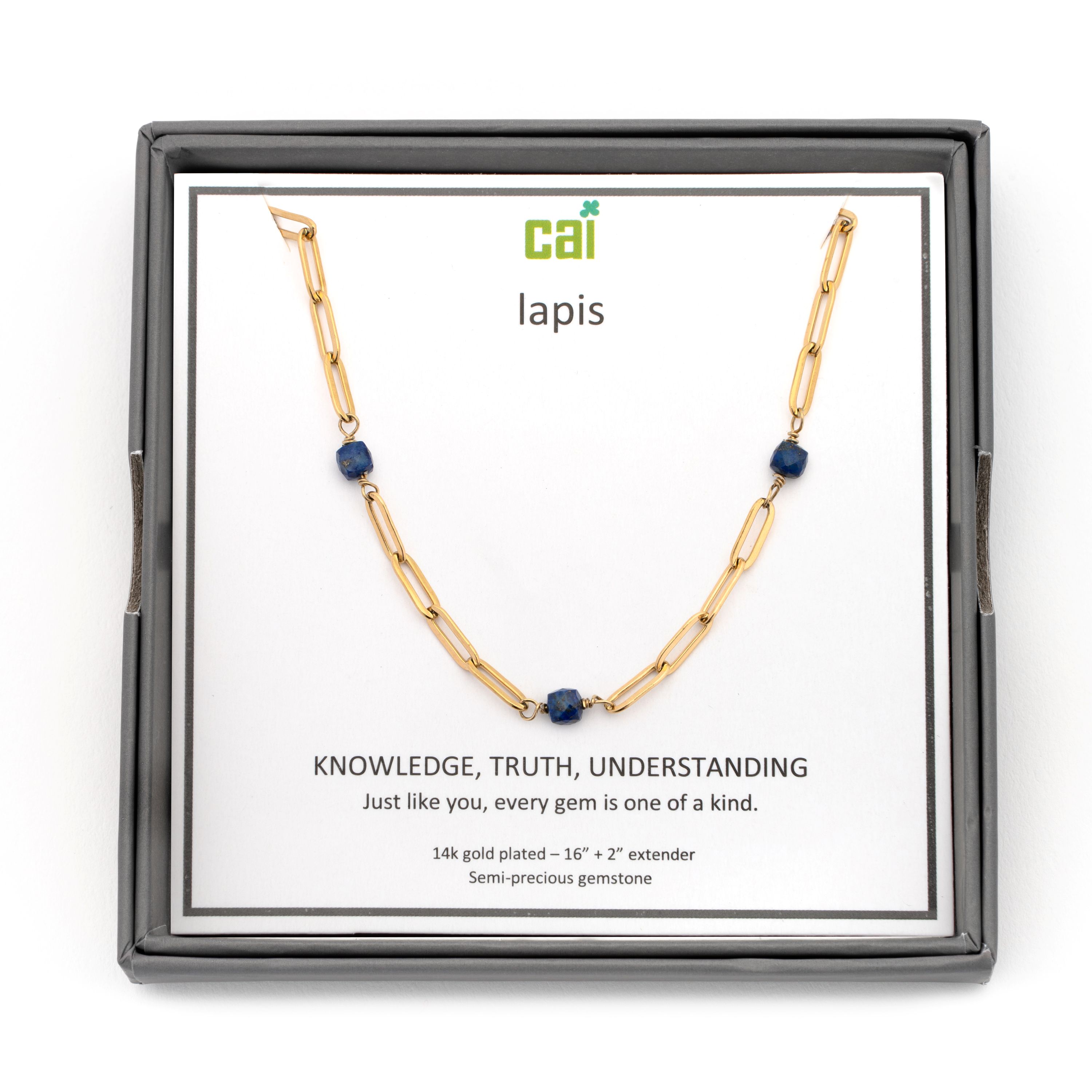 Picture of gold paperclip link satellite lapis necklace