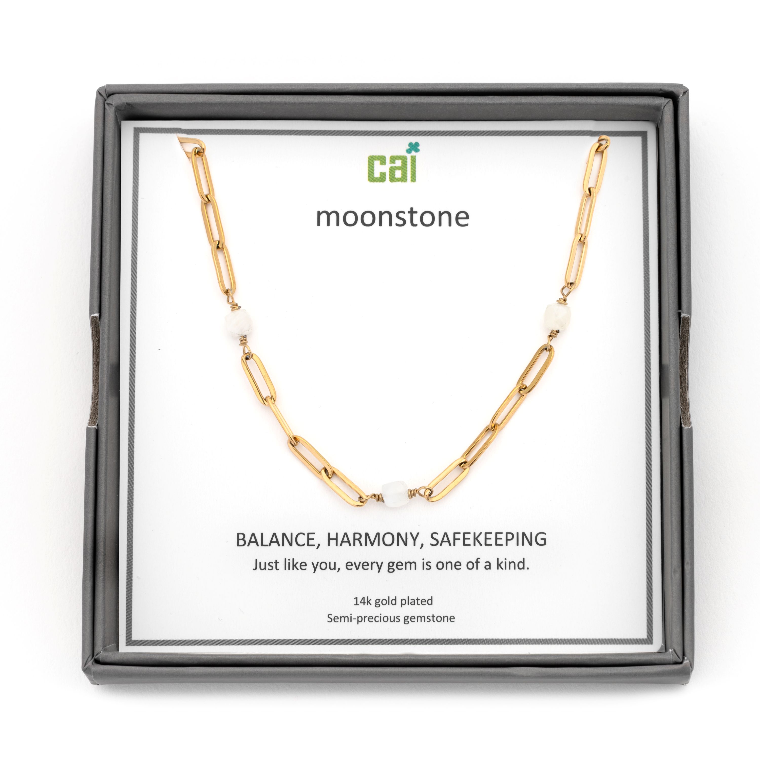 Picture of gold paperclip link satellite moonstone necklace