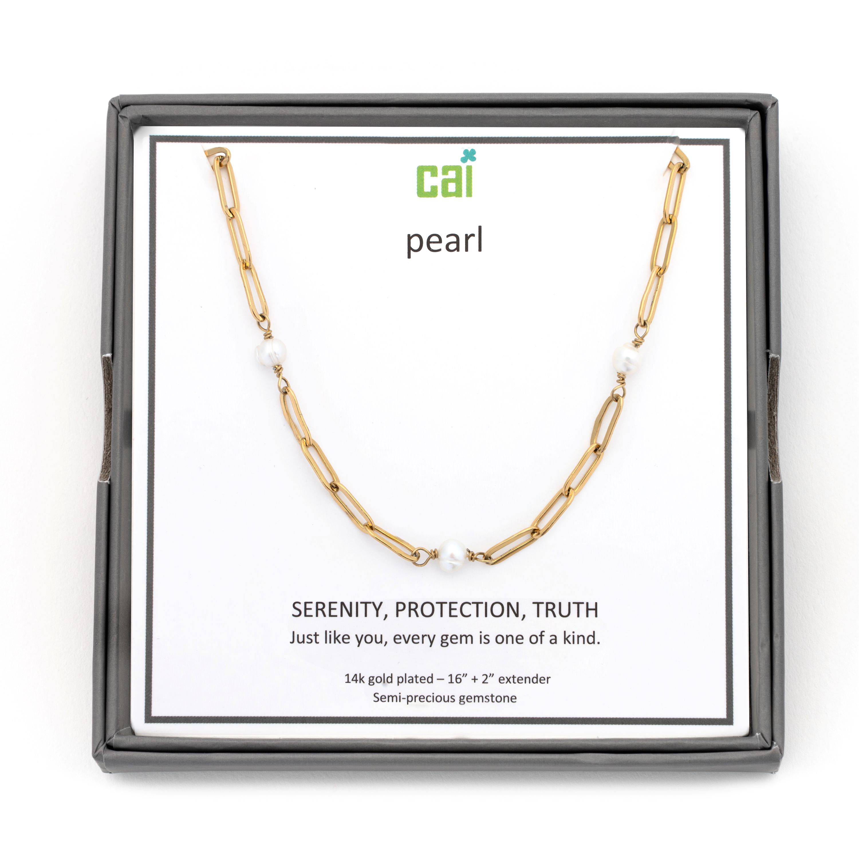 Picture of gold paperclip link satellite pearl necklace
