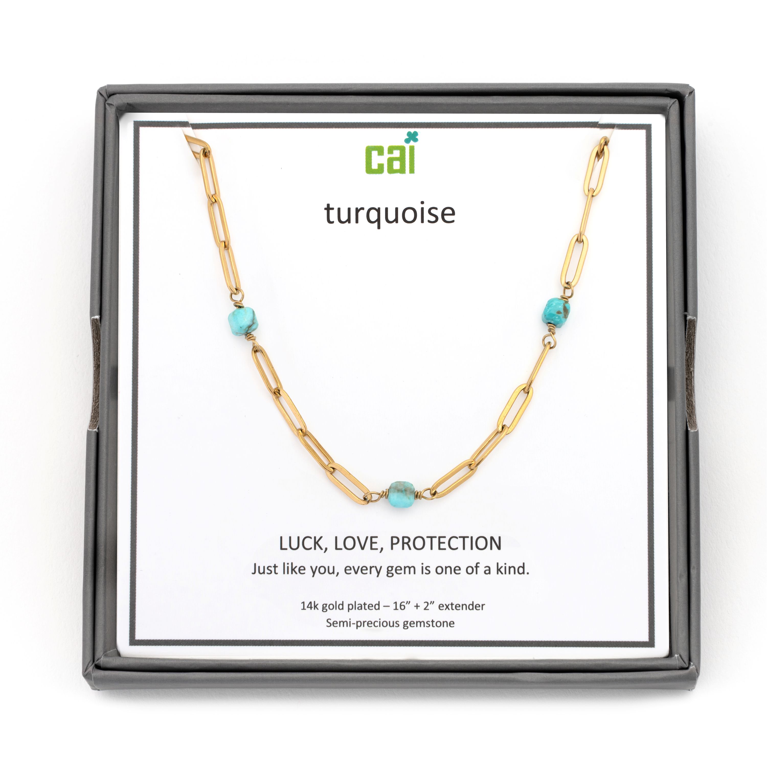 Picture of gold paperclip link satellite turquoise necklace