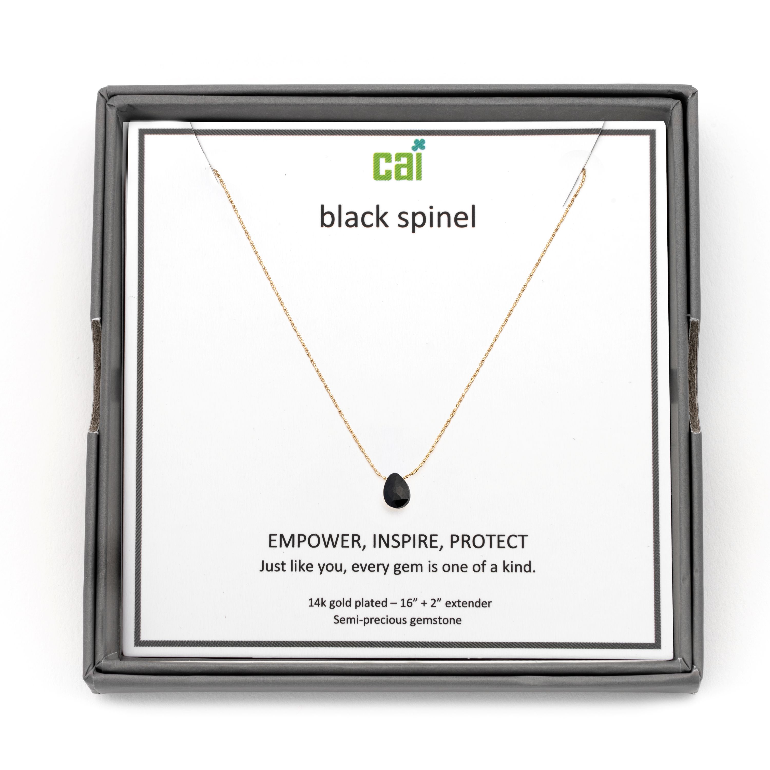 Picture of gold simple raindrop black spinel gemstone necklac