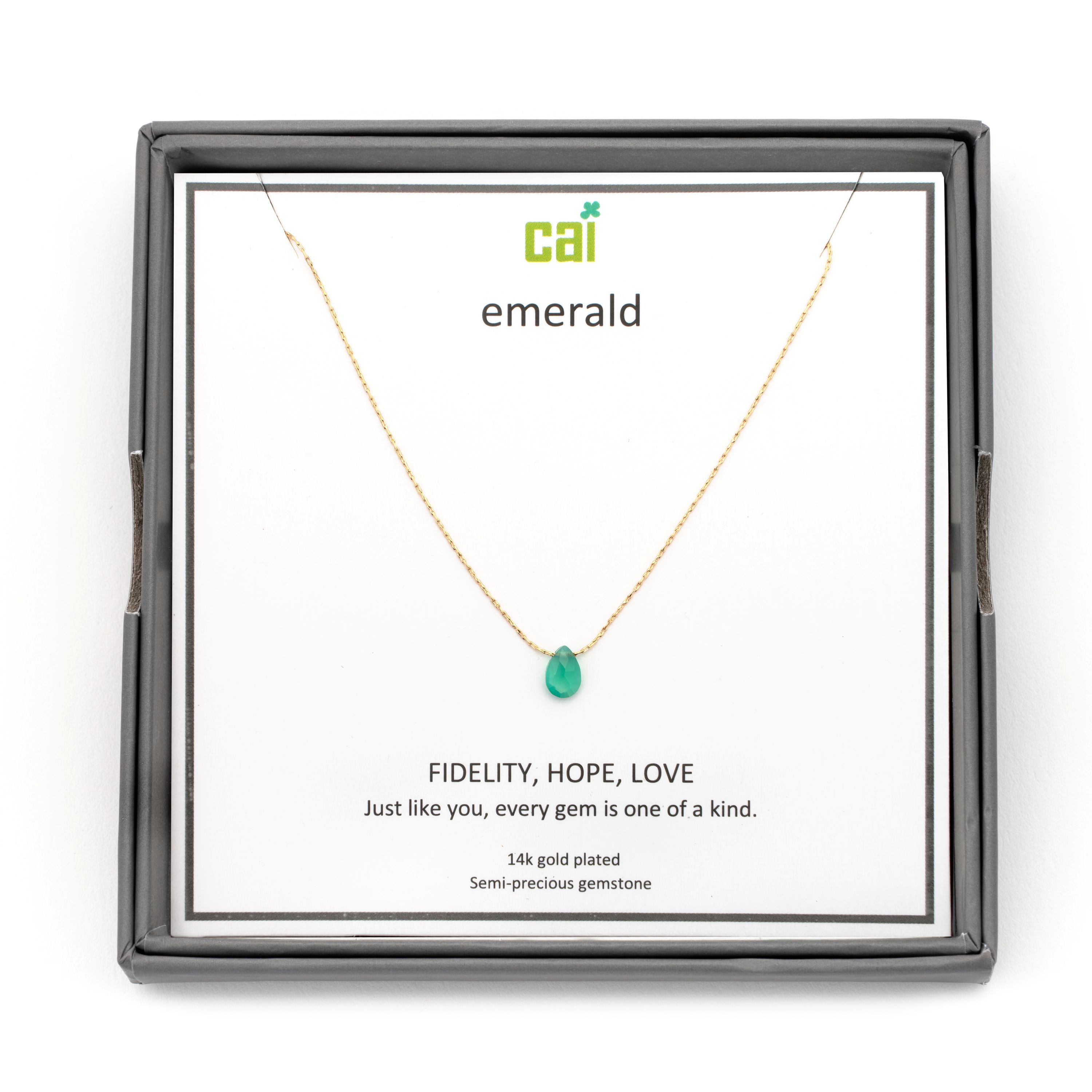 Picture of gold simple raindrop emerald gemstone necklace