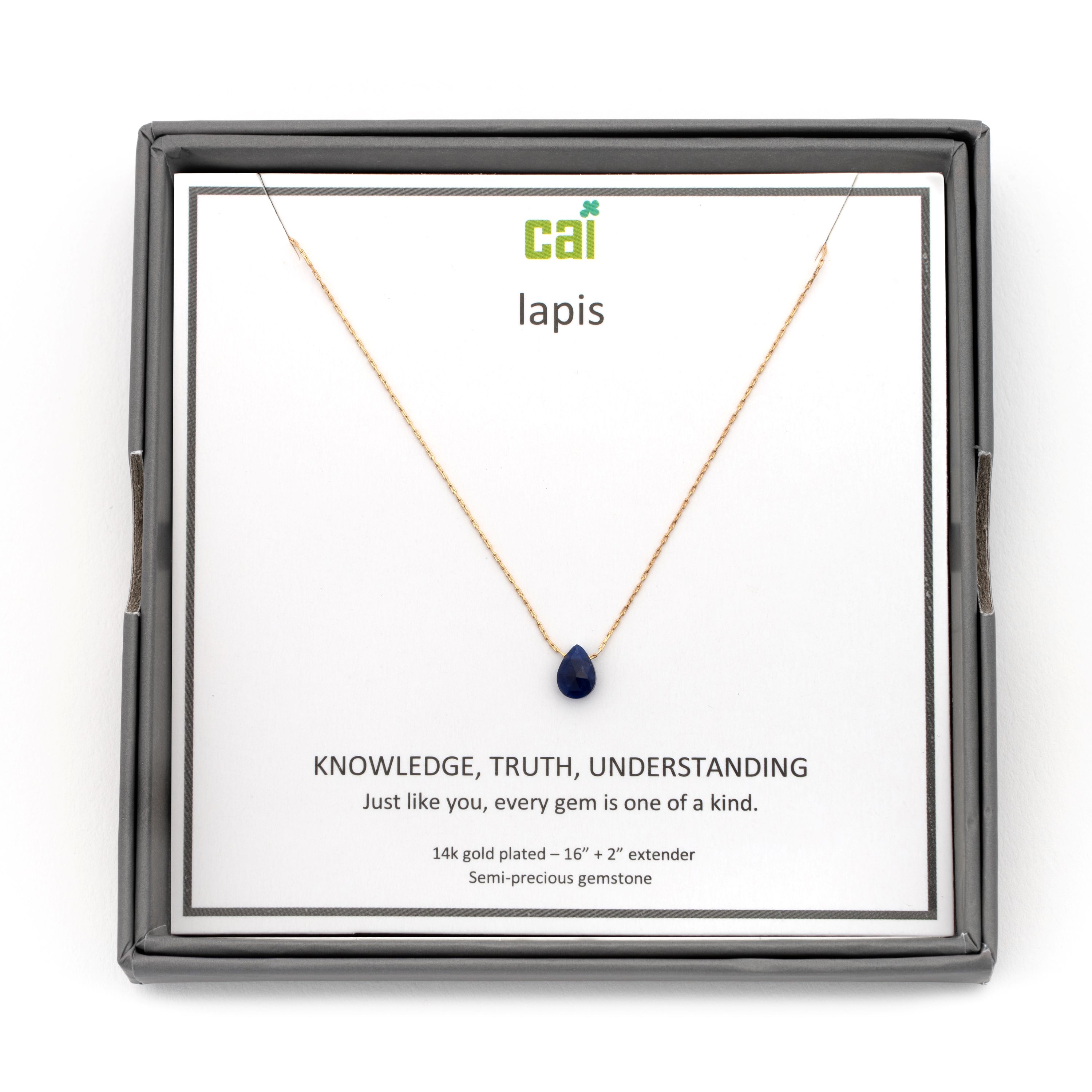 Picture of gold simple raindrop lapis gemstone necklace