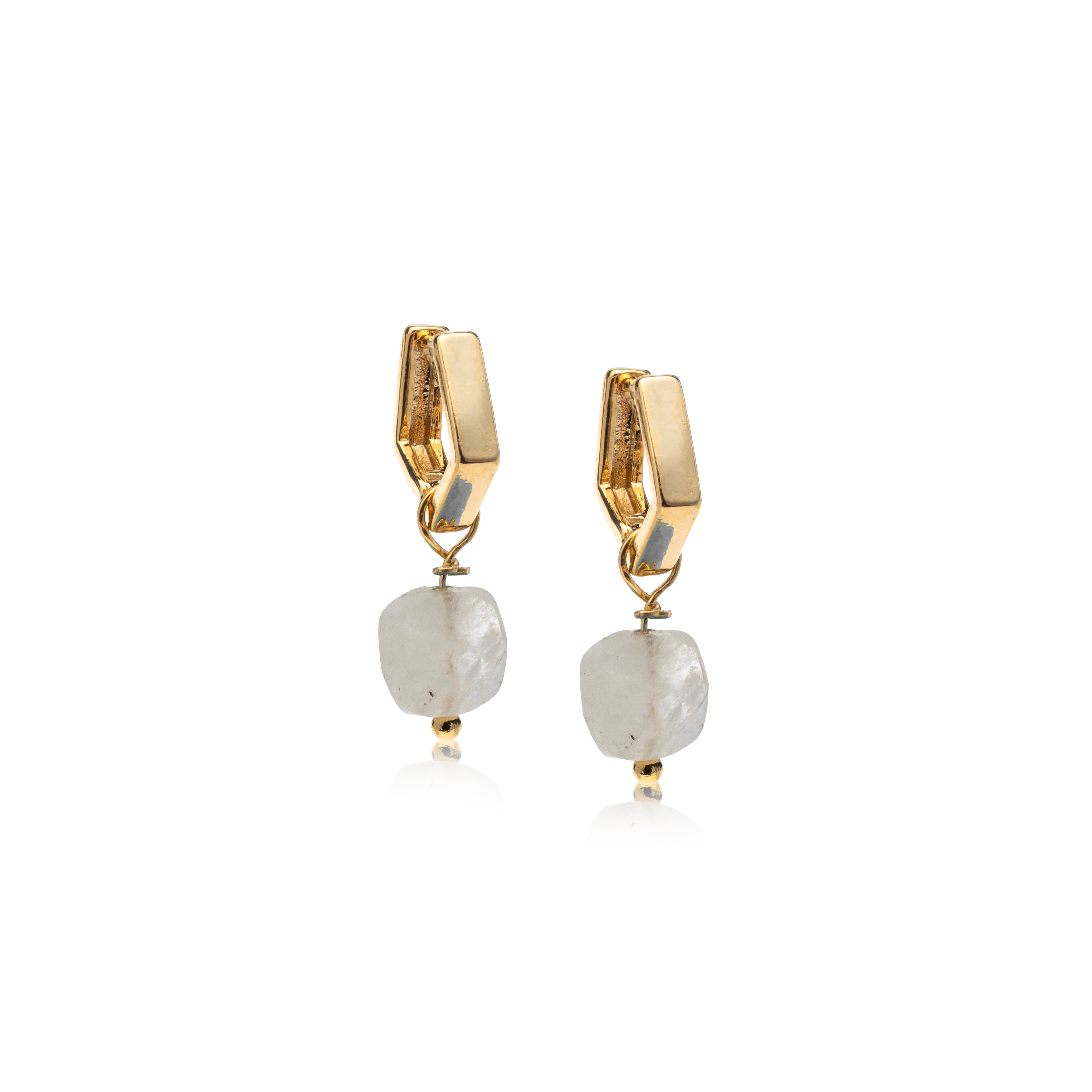 Picture of gold hexagon moon stone huggie hoop earrings