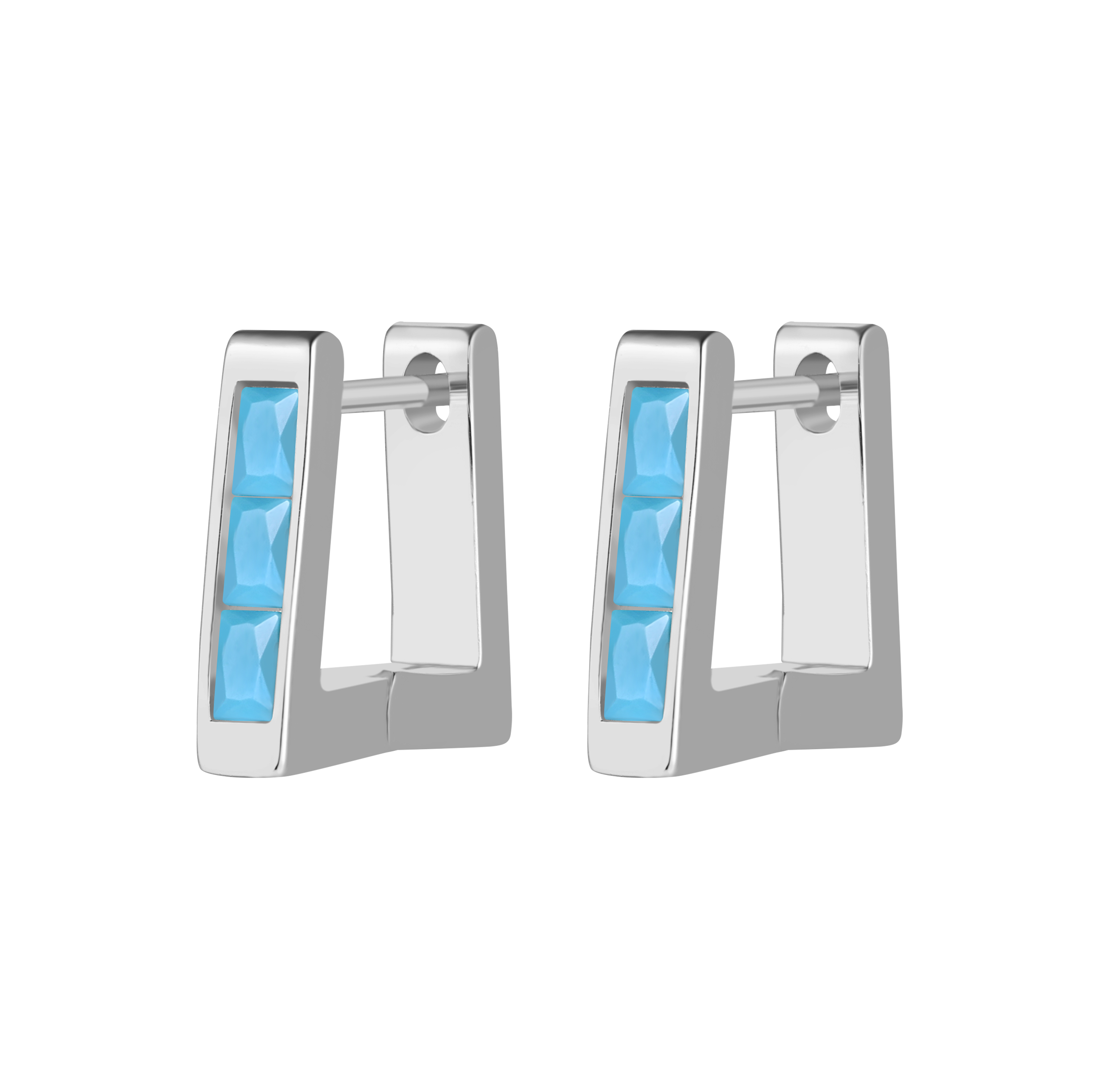 Picture of silver trapezoid turquoise stone huggie hoop earri