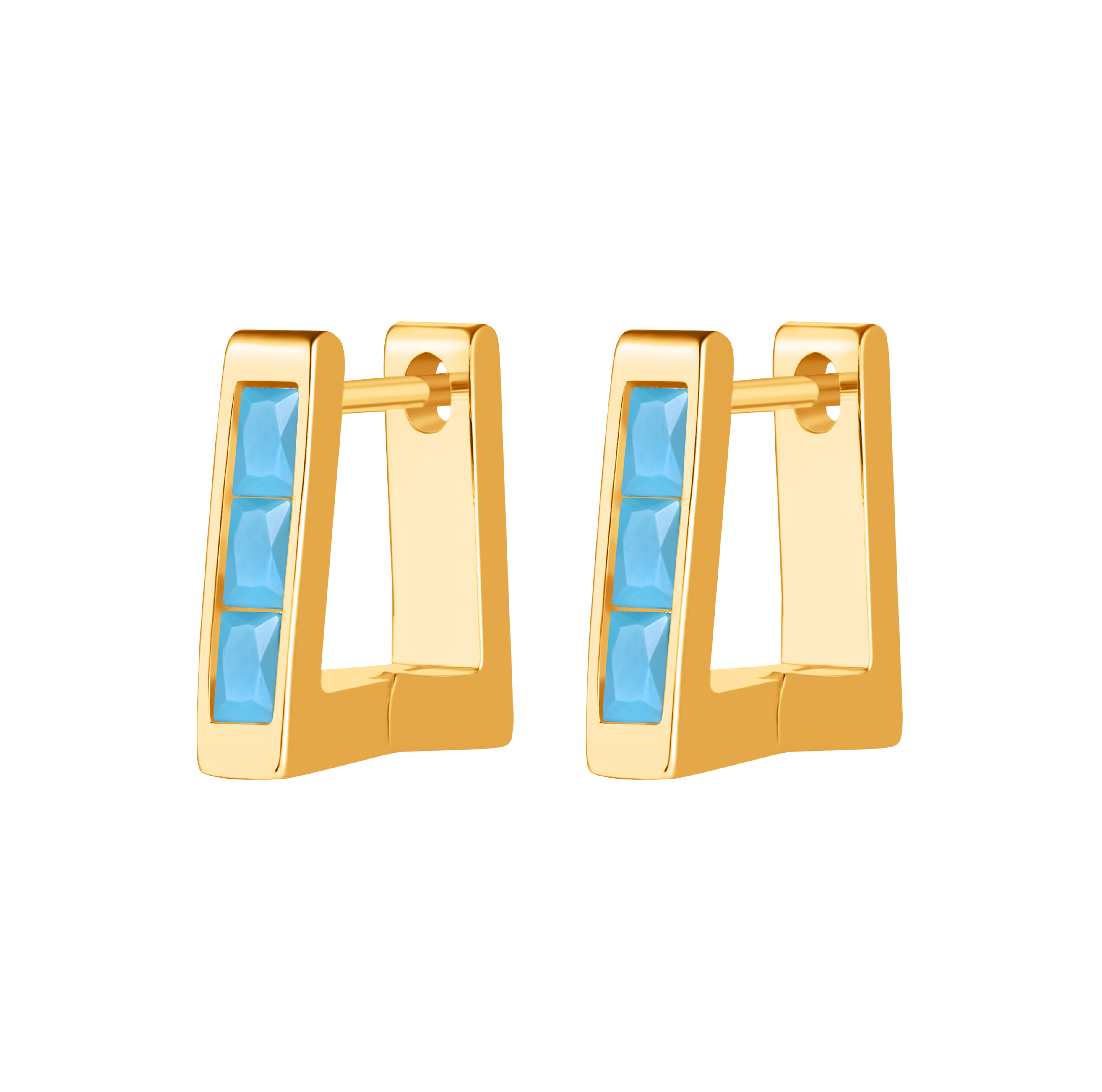 Picture of gold trapezoid turquoise stone huggie hoop earring