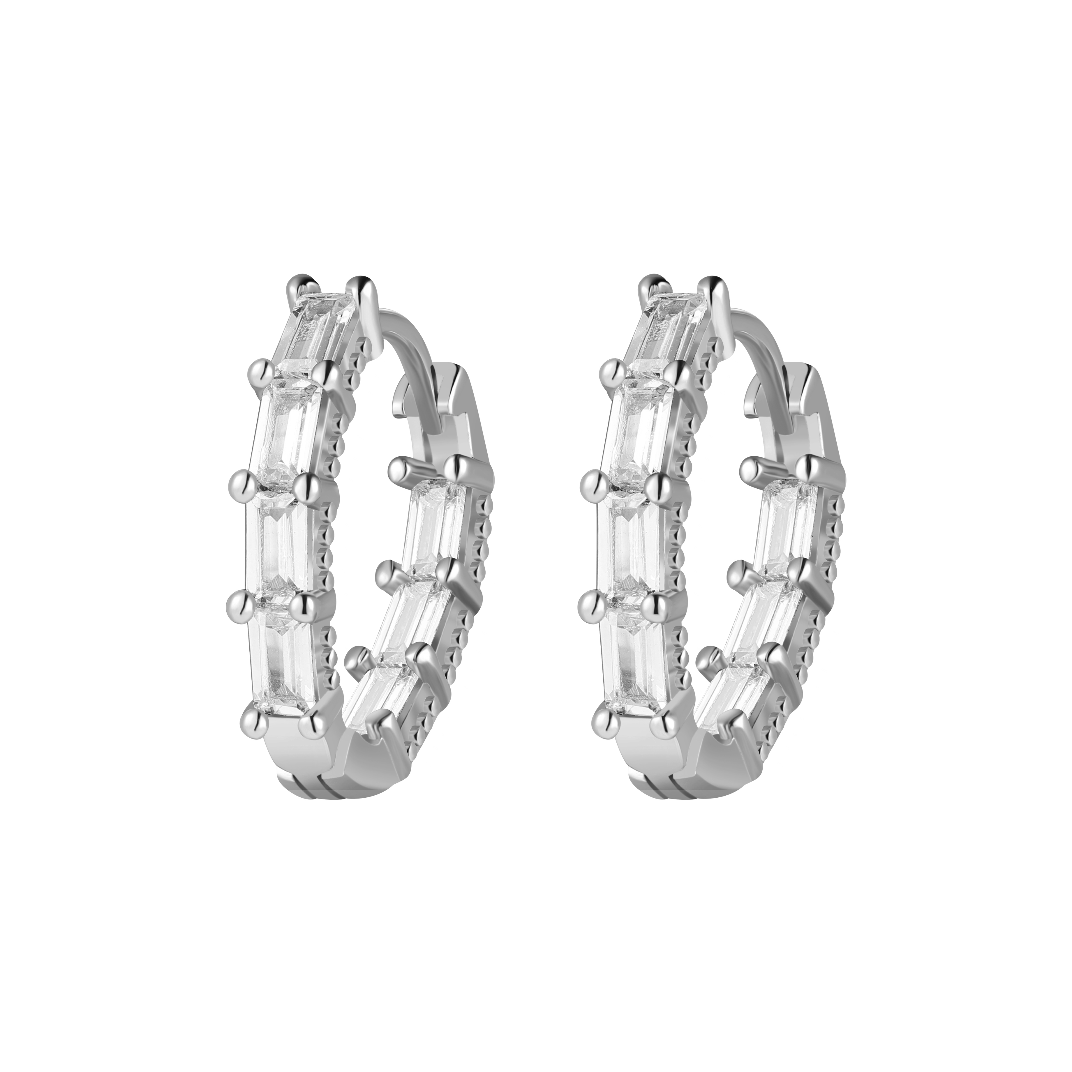 Picture of silver oval white stone huggie hoop earring