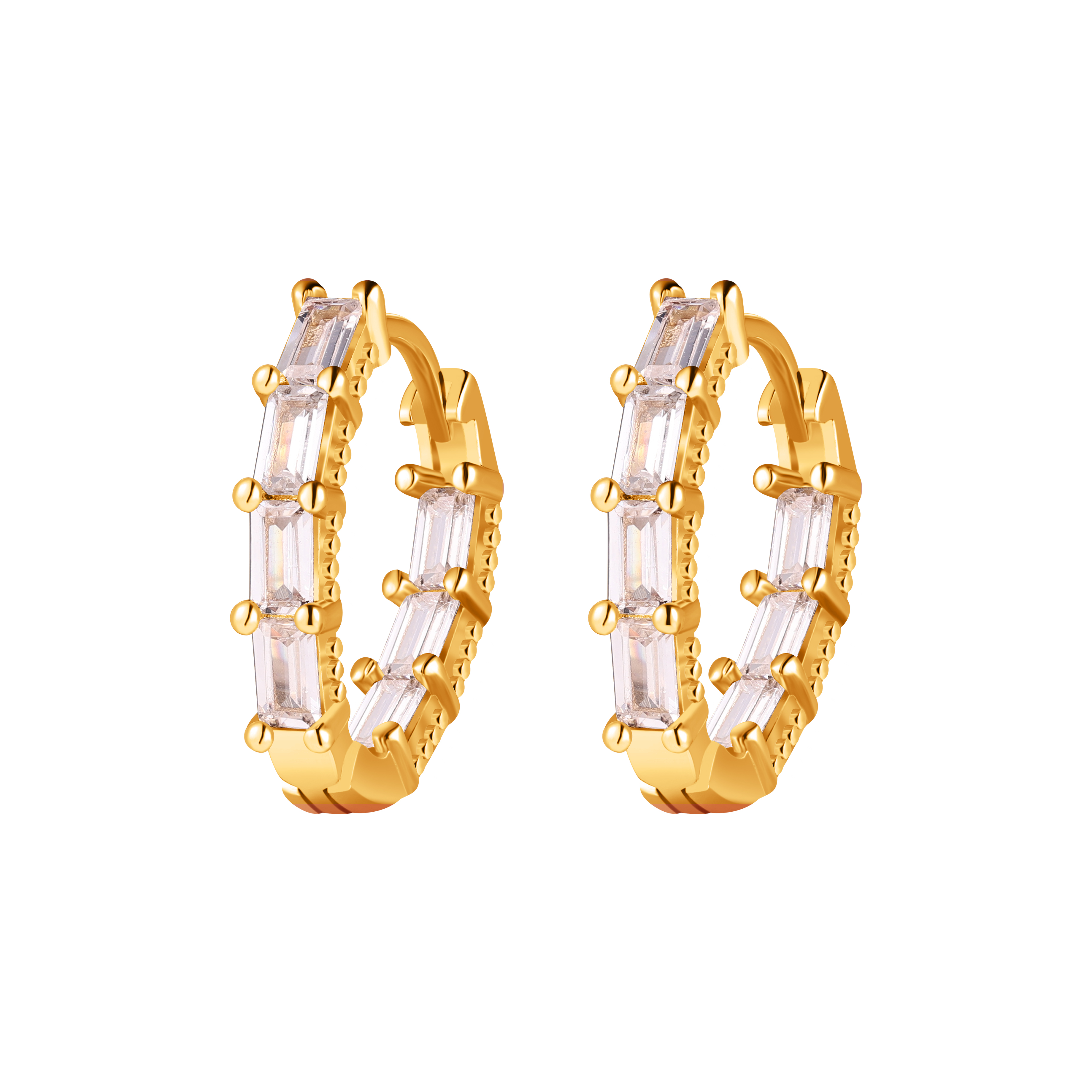 Picture of gold oval white stone huggie hoop earring