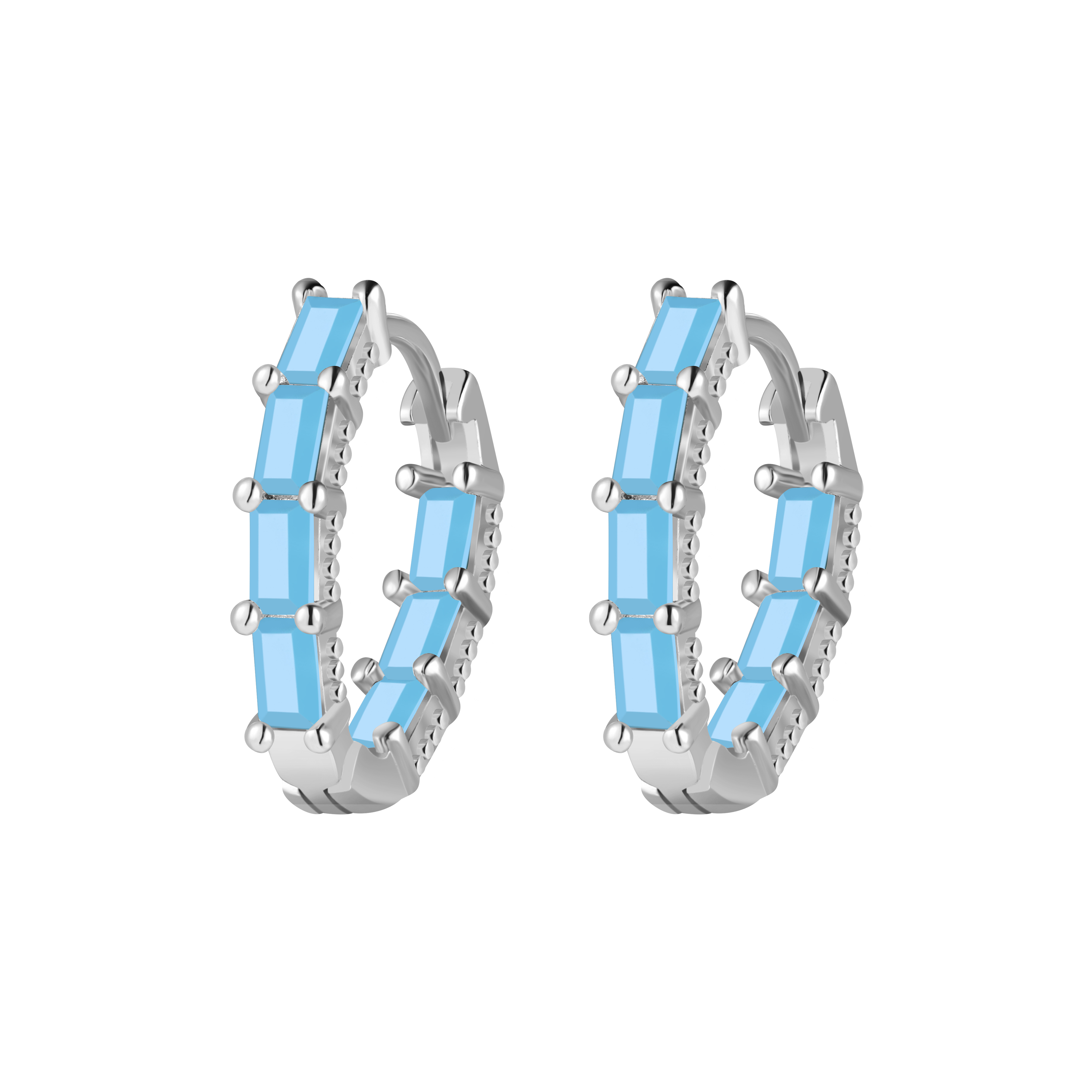 Picture of silver oval turquoise stone huggie hoop earring