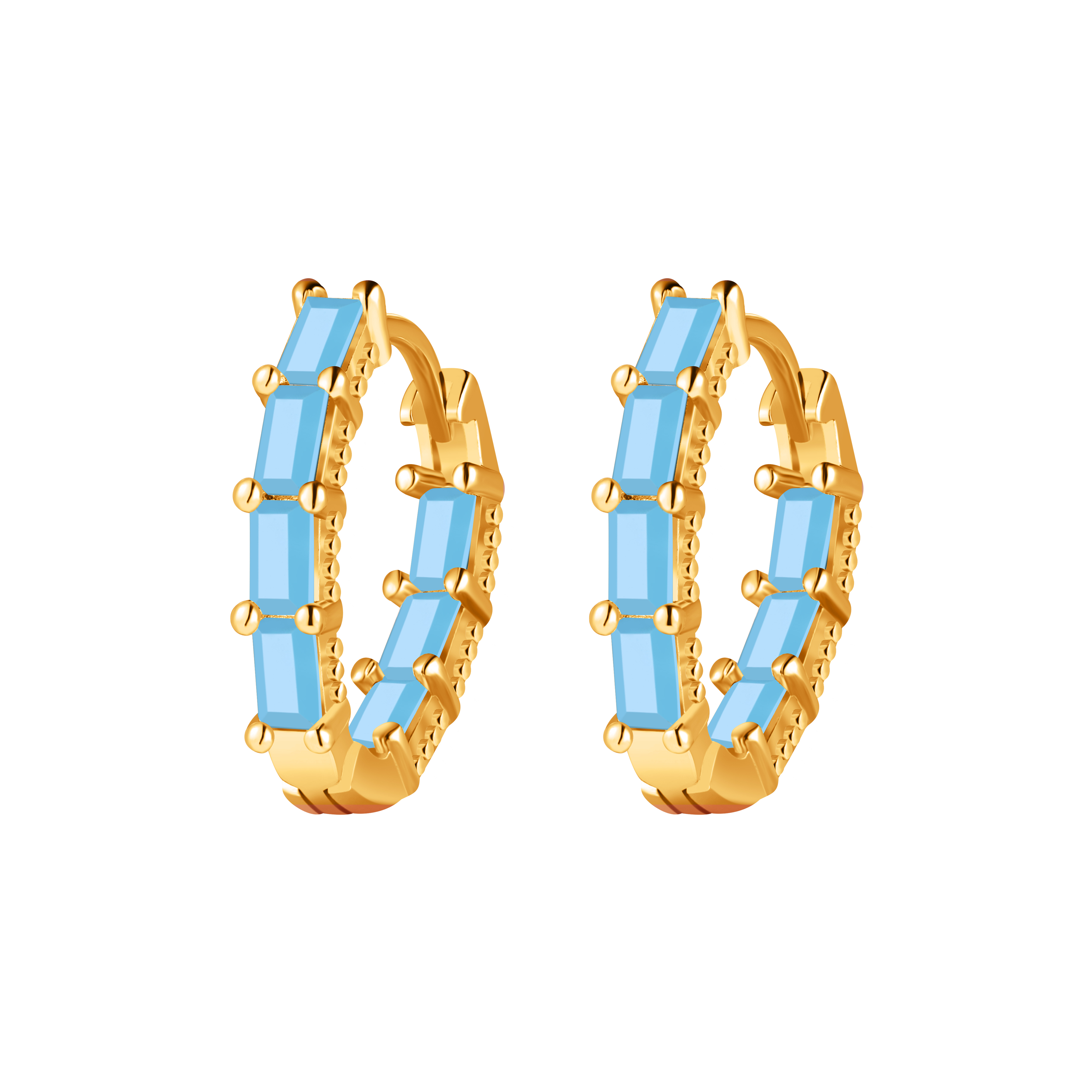 Picture of gold oval turquoise stone huggie hoop earring