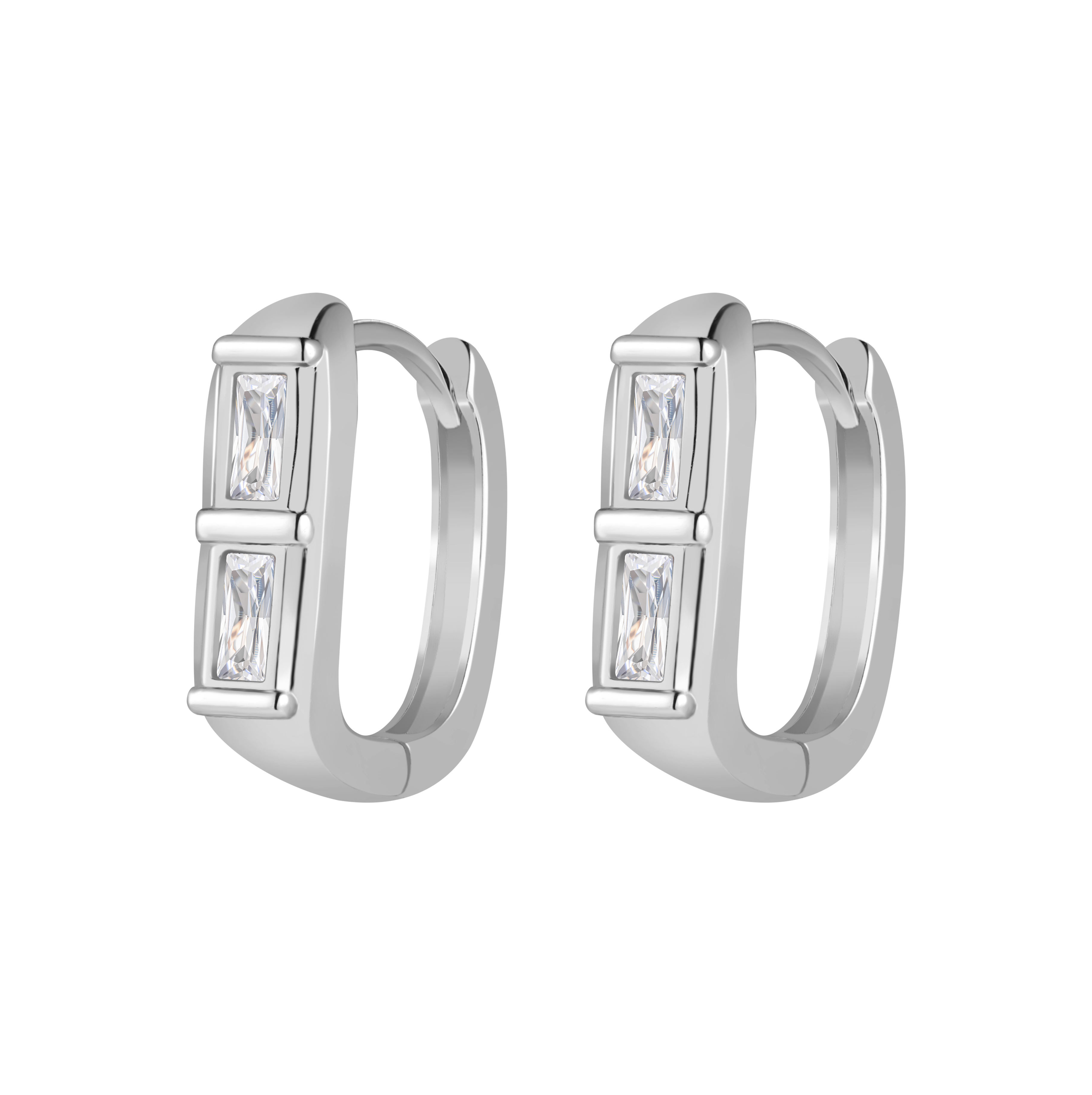 Picture of silver duo baguette white stone huggie hoop earrin