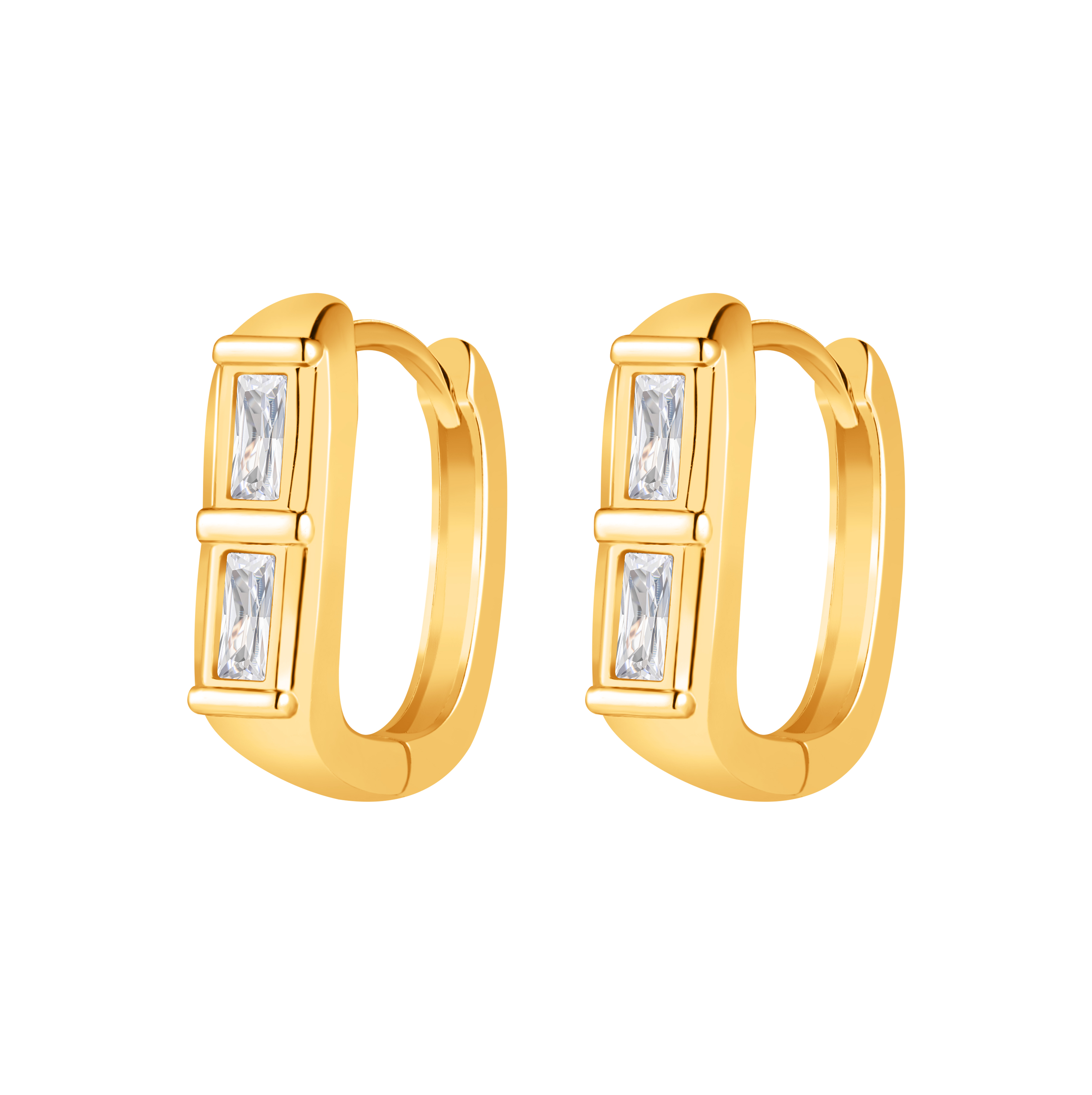 Picture of gold duo baguette white stone huggie hoop earring